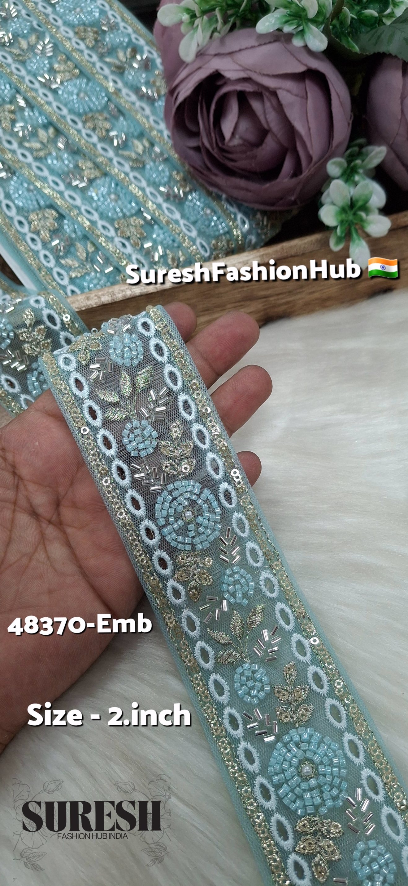 Aqua TwinCut Floral Net Embroidered Lace