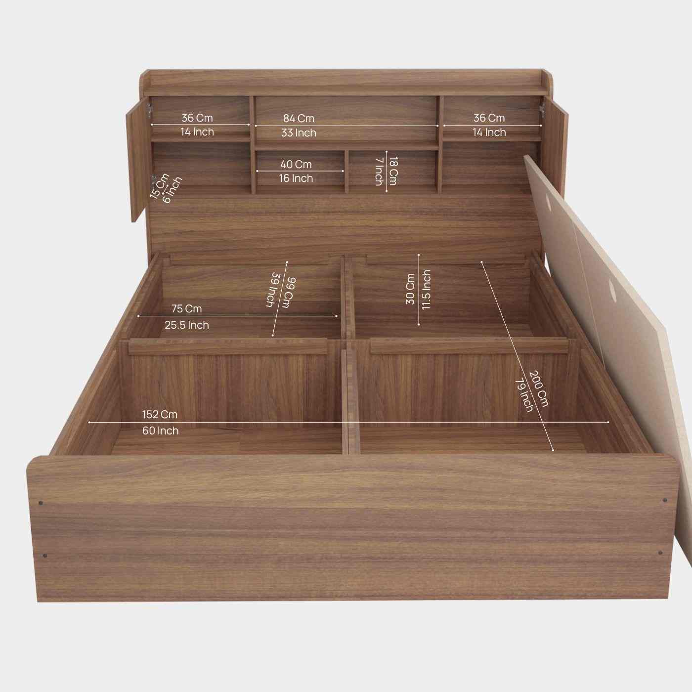 Sakura Rattan Box & Headboard Storage Bed - Queen, Leon Teak Finish