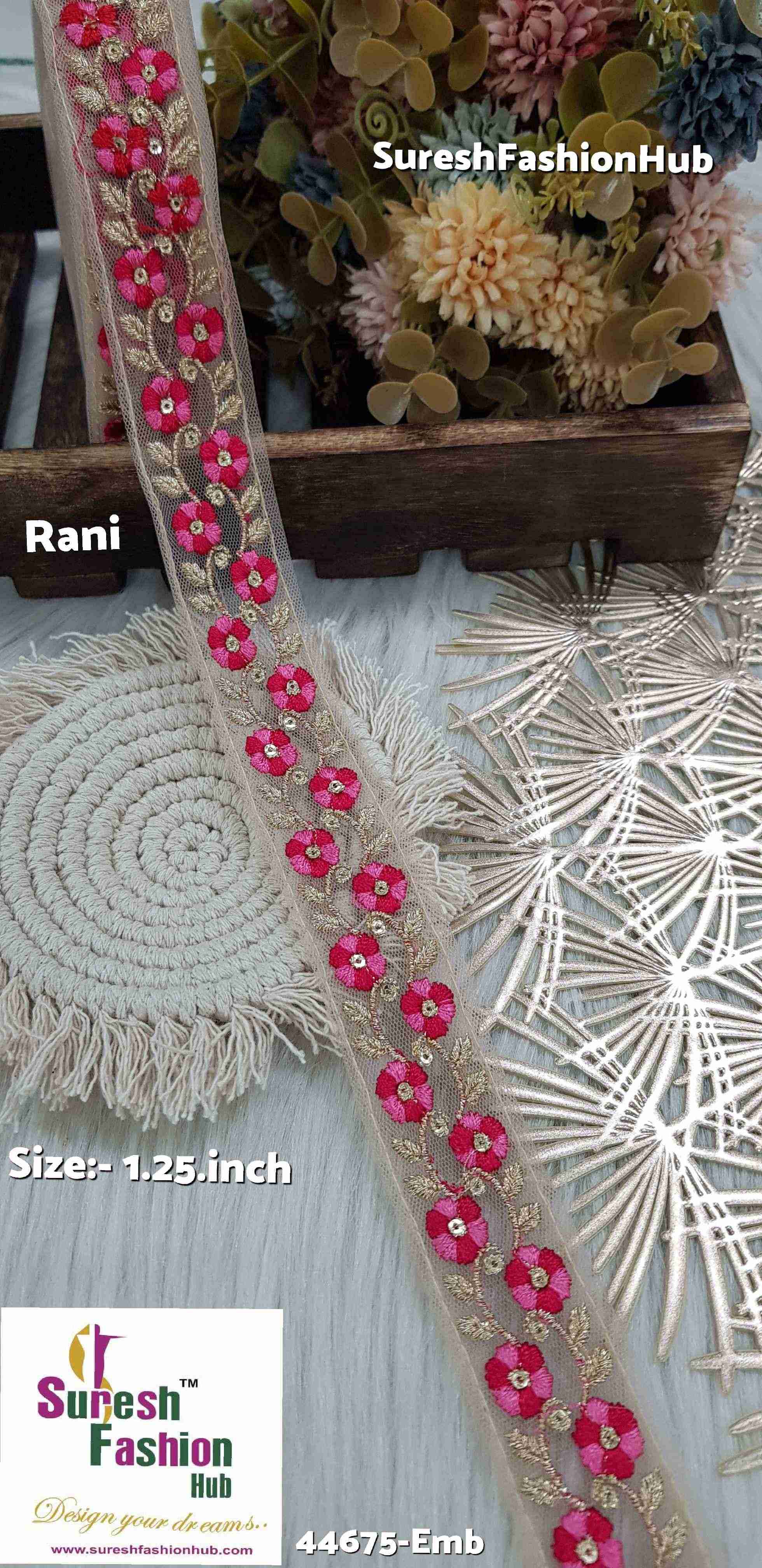 Dual Tone Rani Embroidered Net Lace