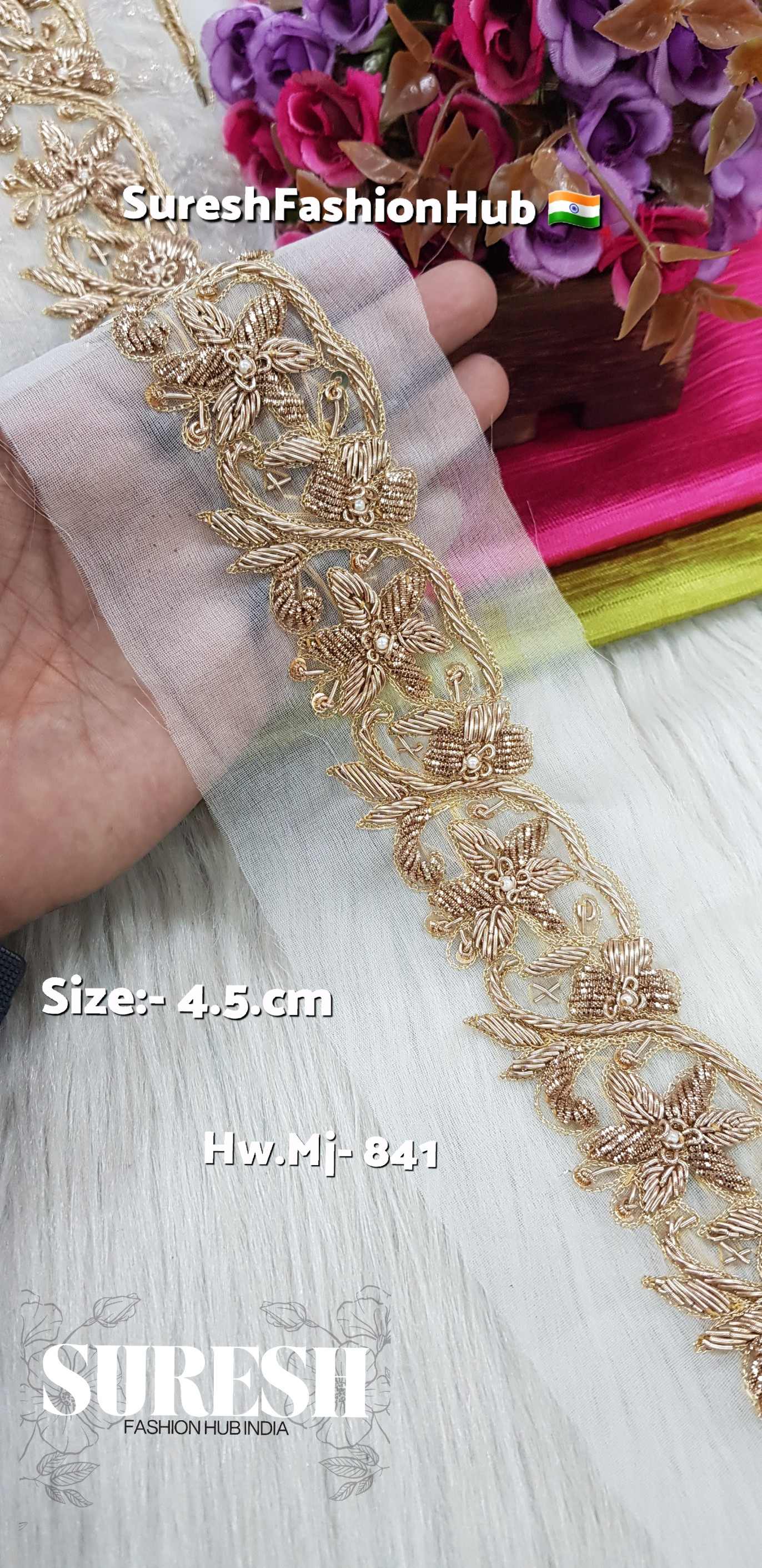 Zardosi Floral Handmade Organza Border – Mj-841