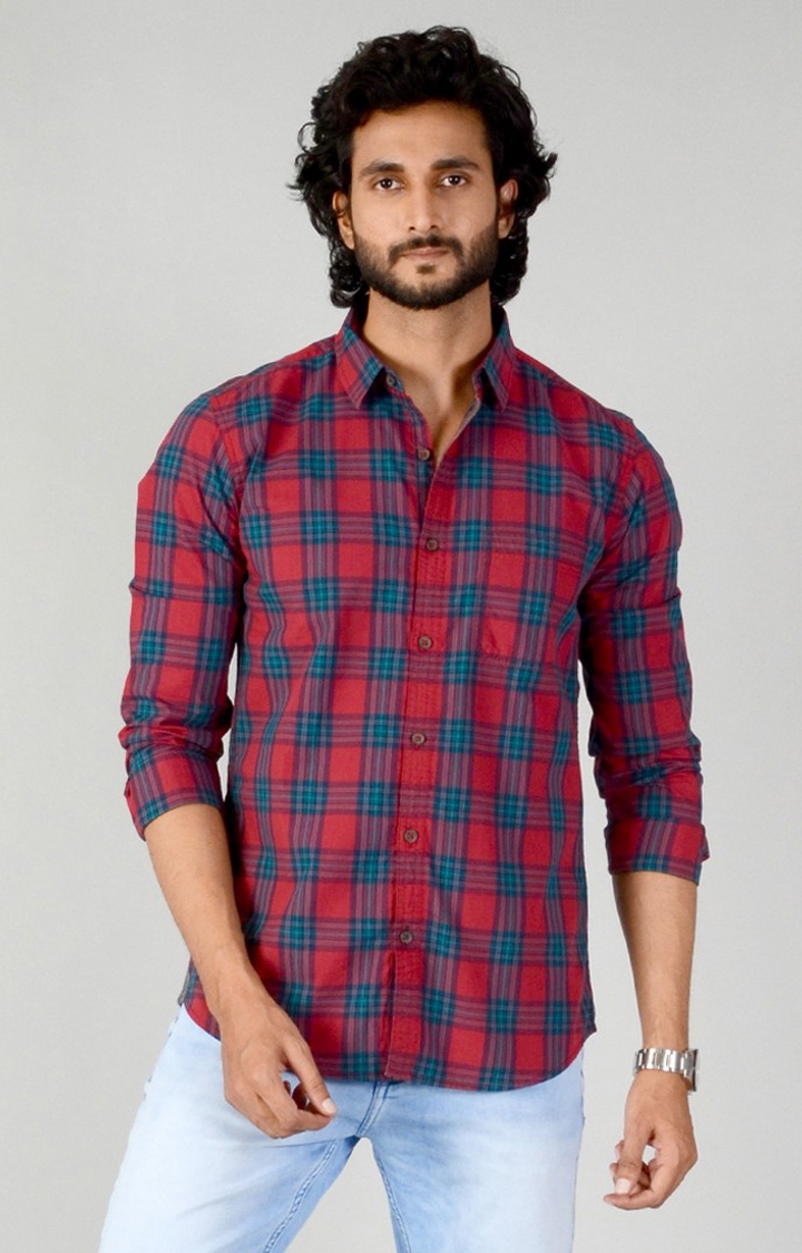 JadeBlue Sport | Men's Red Cotton Checked Semi Casual Shirts 0