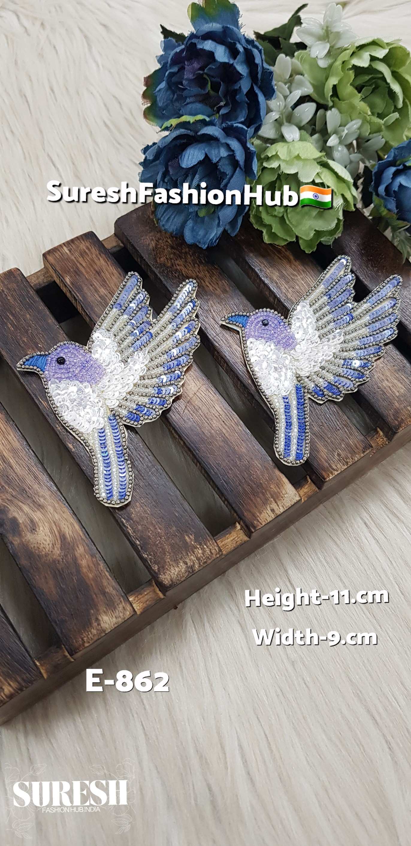 Left Side Facing Light Purple Blue + White Dove Patch