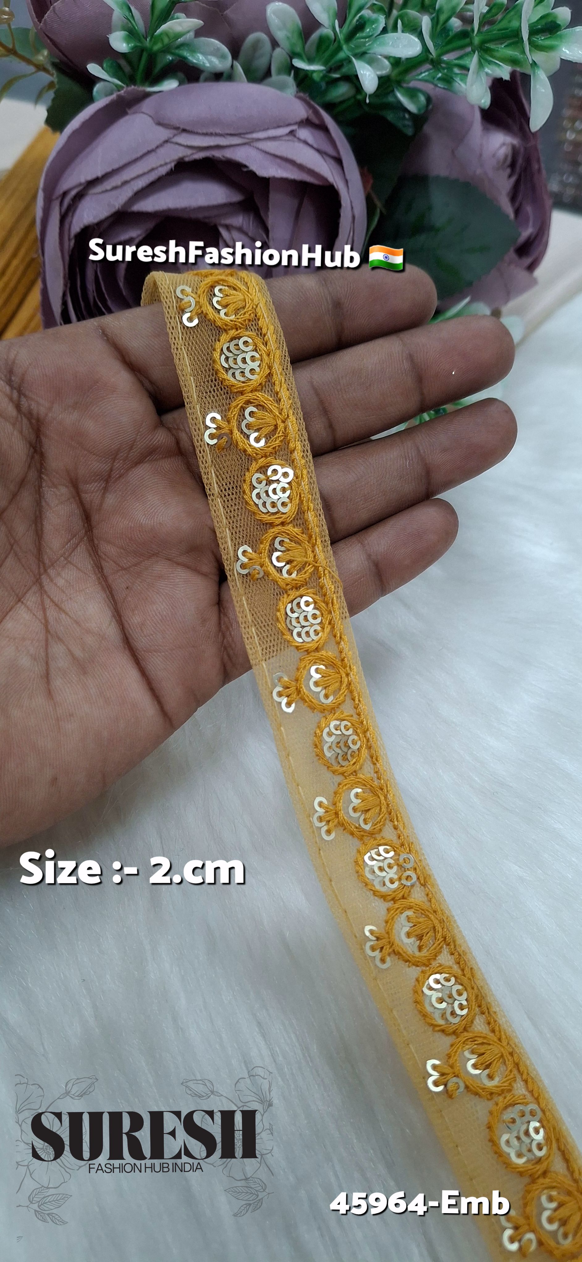 Mustard Tone-on-Tone Net Embroidery Lace