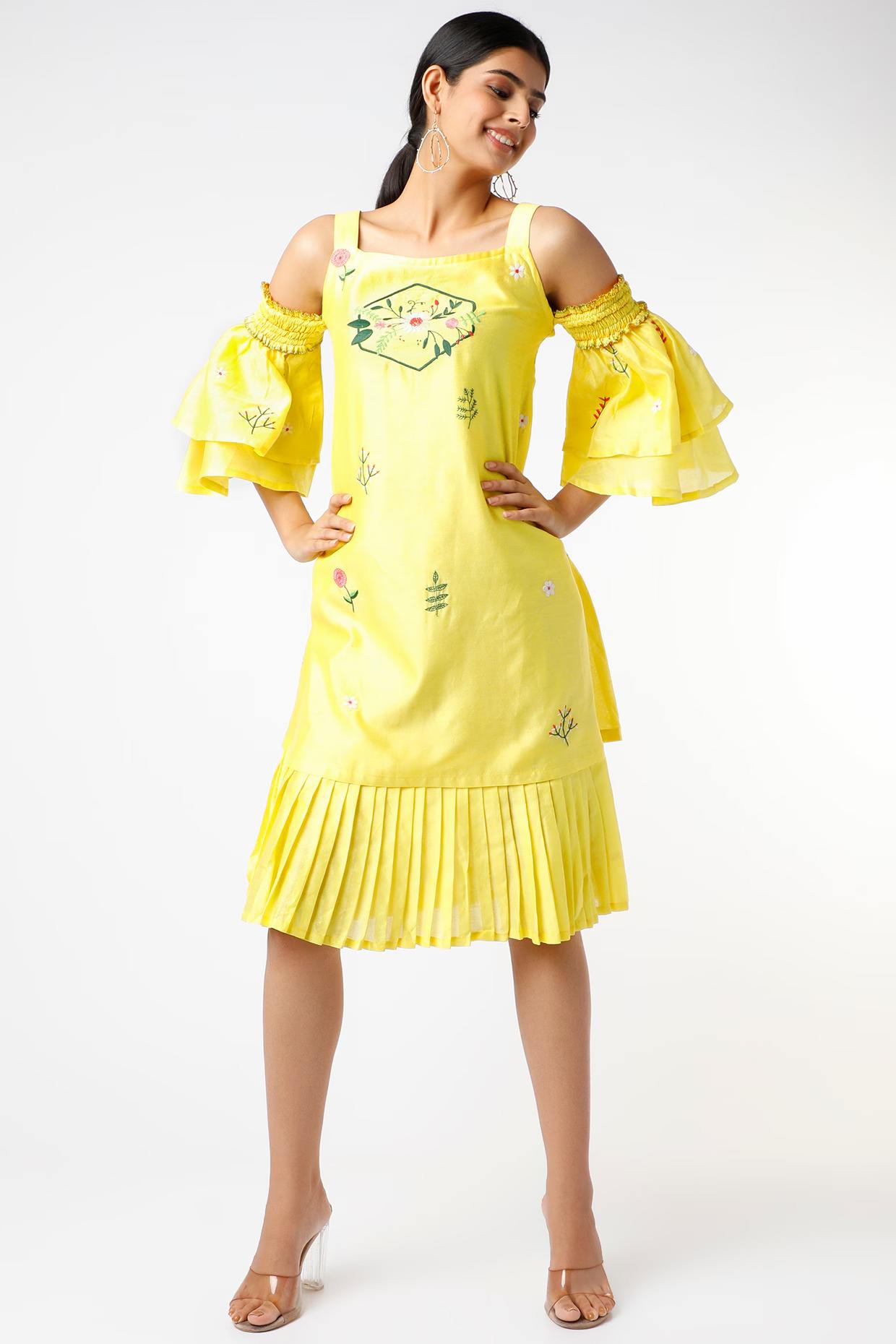Yellow Embroidered Layered Dress