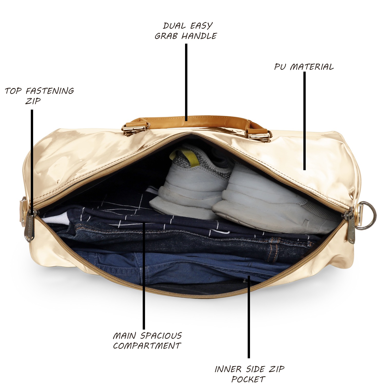 Aeropostale Unisex Glam Travel Duffle Bag 25L with detachable strap One Size Gold