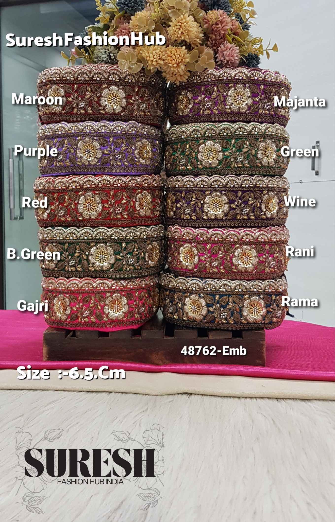 Wine Bloomshine Machine Hand Embroidery Border – 48762-Emb