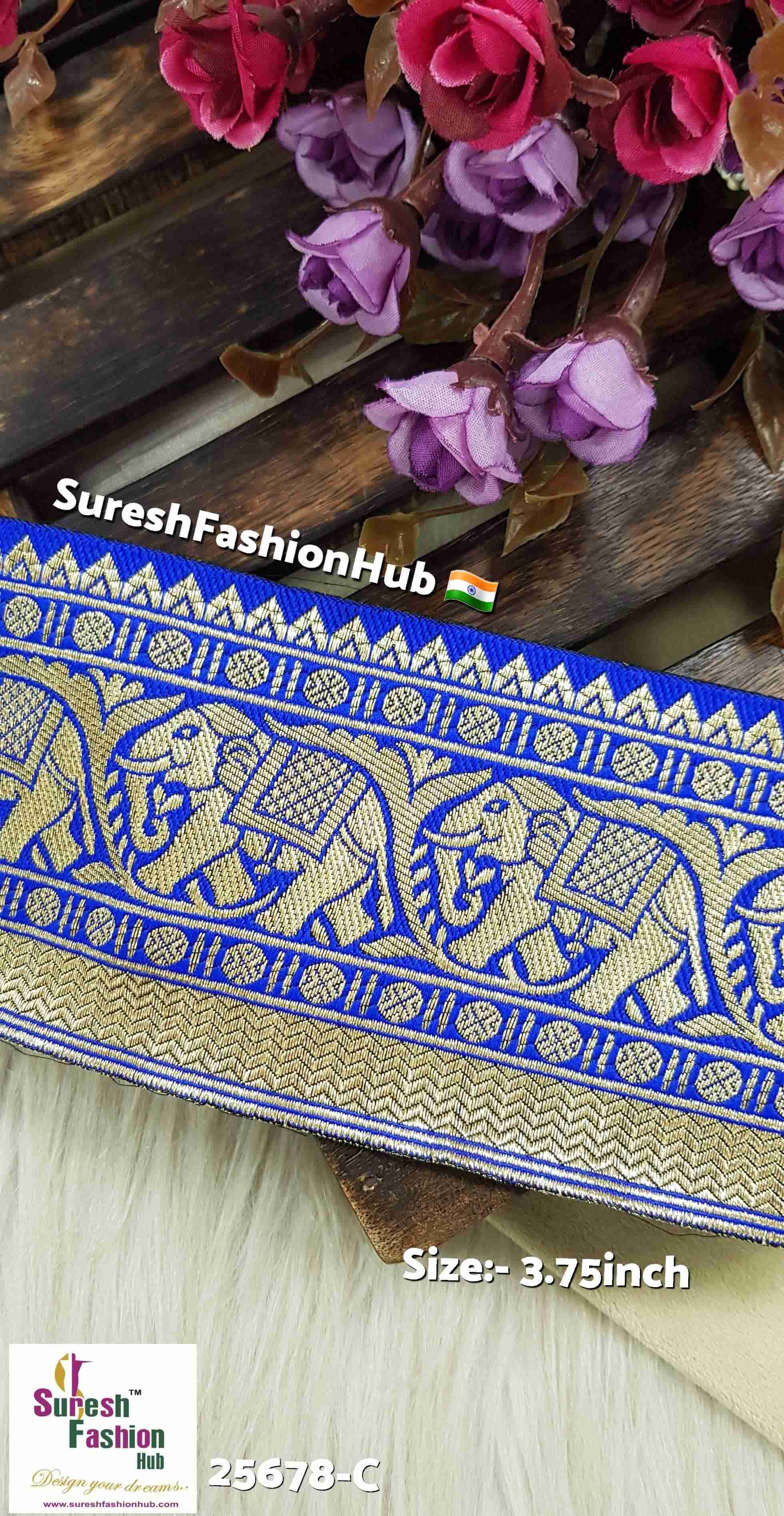 Royal Blue Elephant Jungle Banarasi Lace