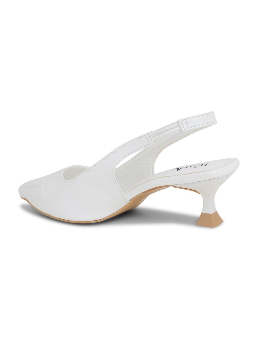 Patent White Pointed-Toe Slingback Heels