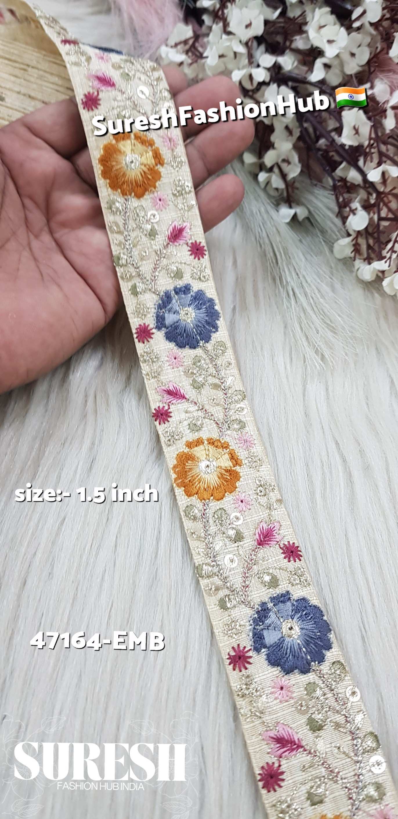 Sunlit Bloom Multi-Thread Lace – Beige Base