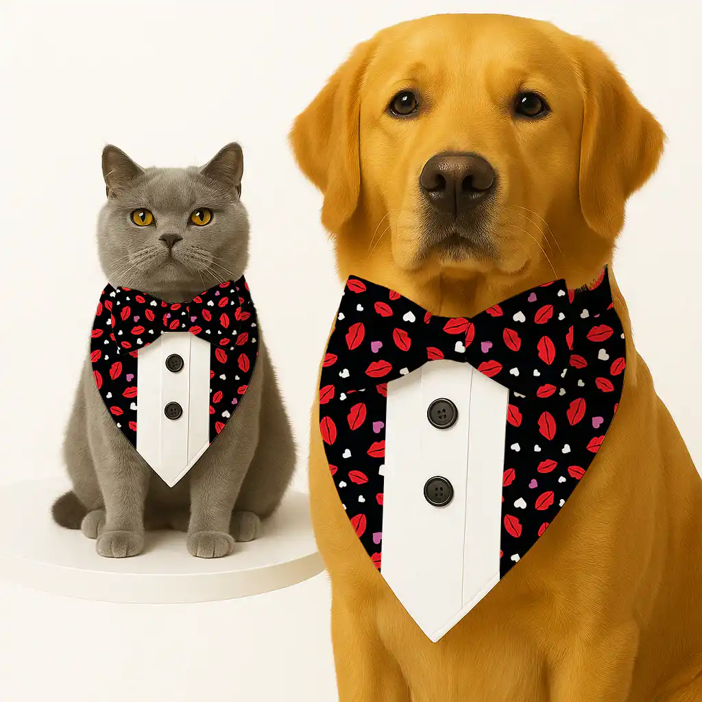 PawsIndia Valentines Edition Kisses with Hearts Printed Tuxedo for Pets