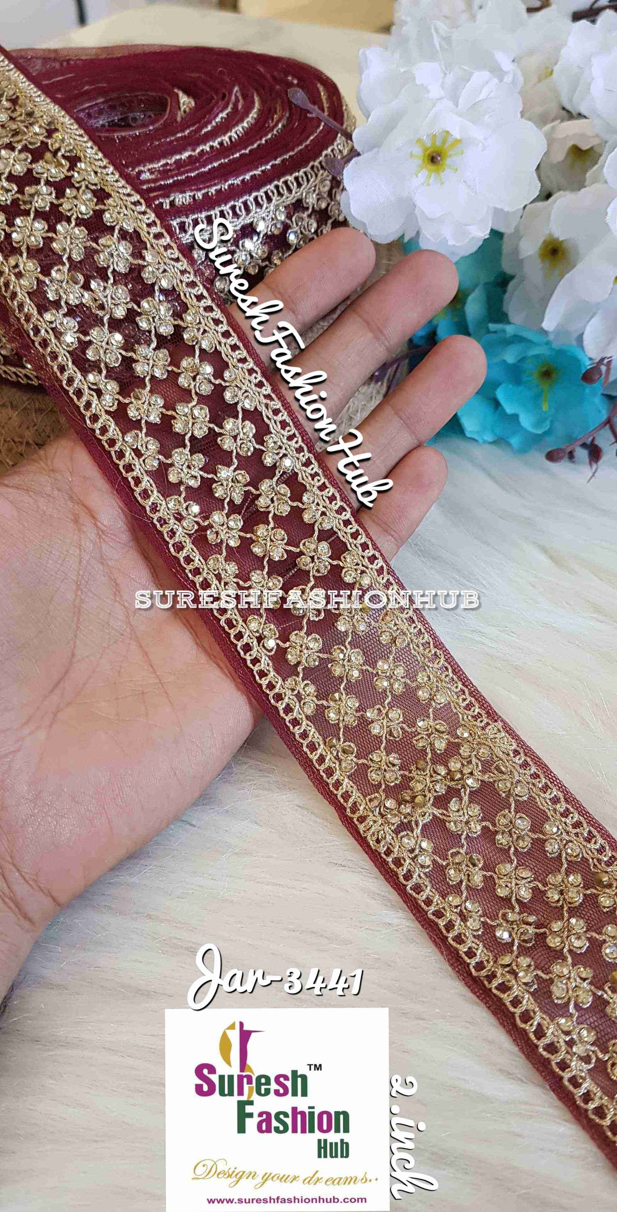Gemstone Garden Maroon Embroidered Trim