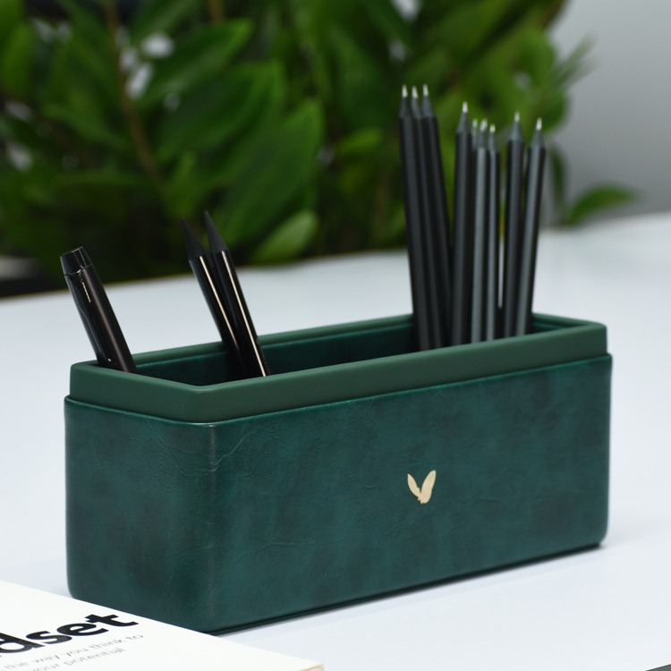 Pen/Pencil Holder | Faux Leather | Rectangular Large | Moderno | Olive Green