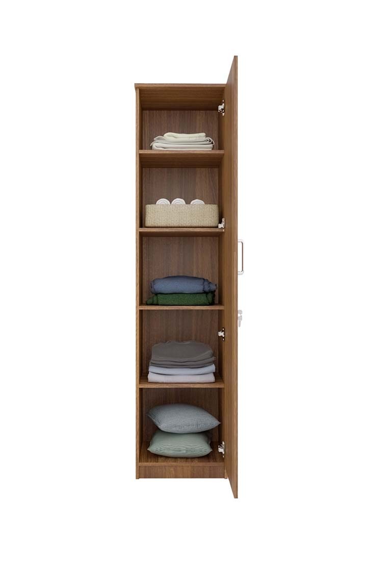 neudot Adona Engineered Wood Single Door Wardrobe with Mirror- Leon Teak