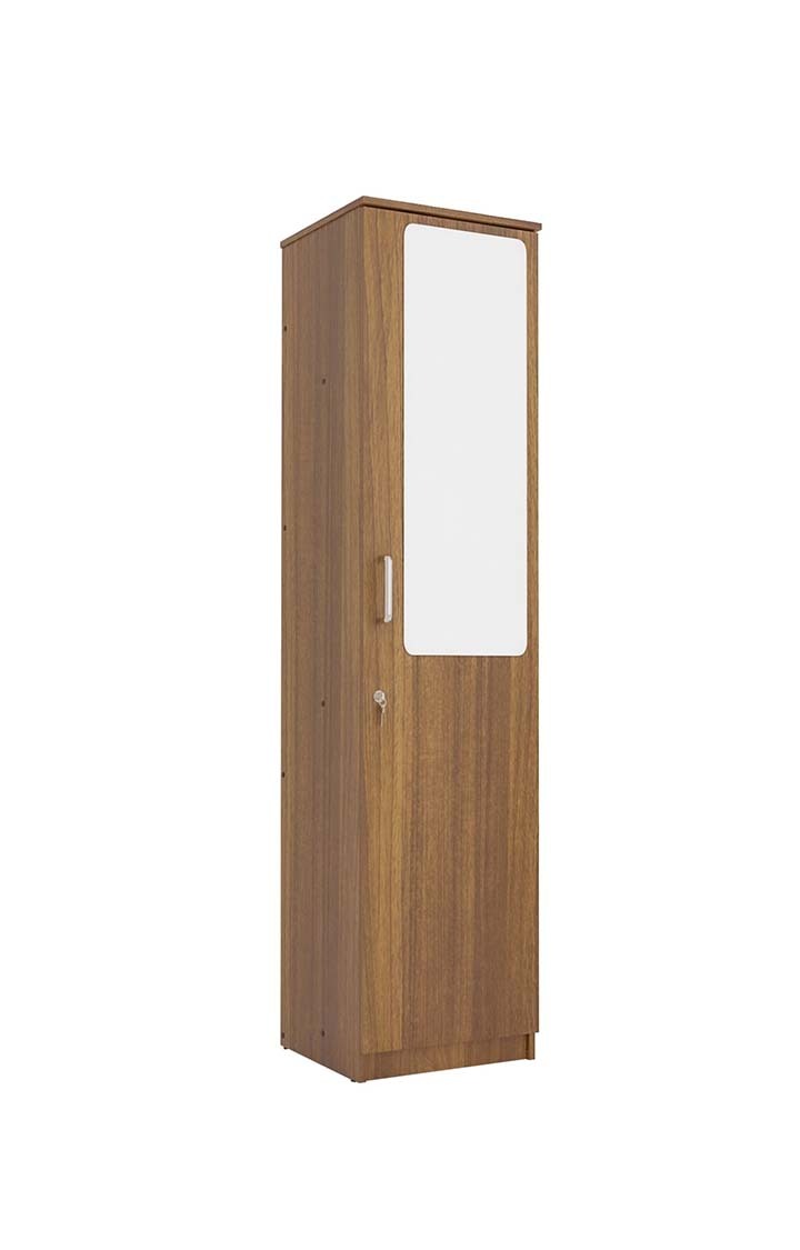 neudot Adona Engineered Wood Single Door Wardrobe with Mirror- Leon Teak