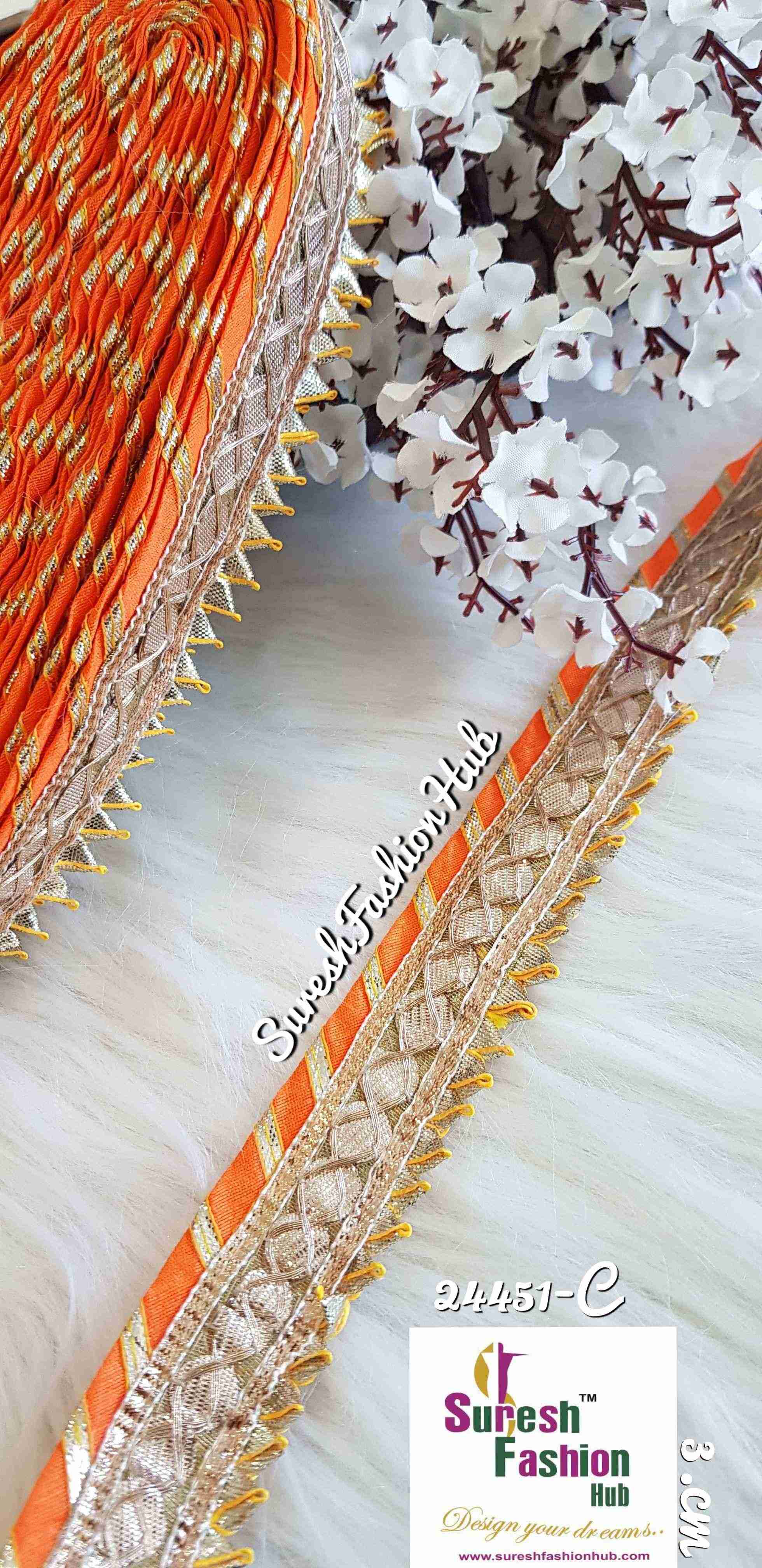 Designer Bright Orange Gota Patti Trim.