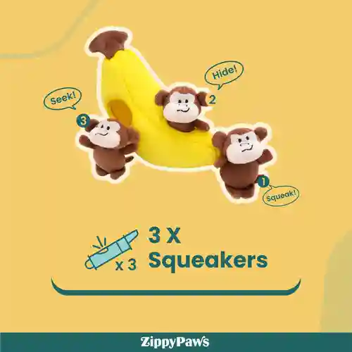 Zippy Paws Zippy Burrow Monkey 'n Banana Plush Toy for Dogs