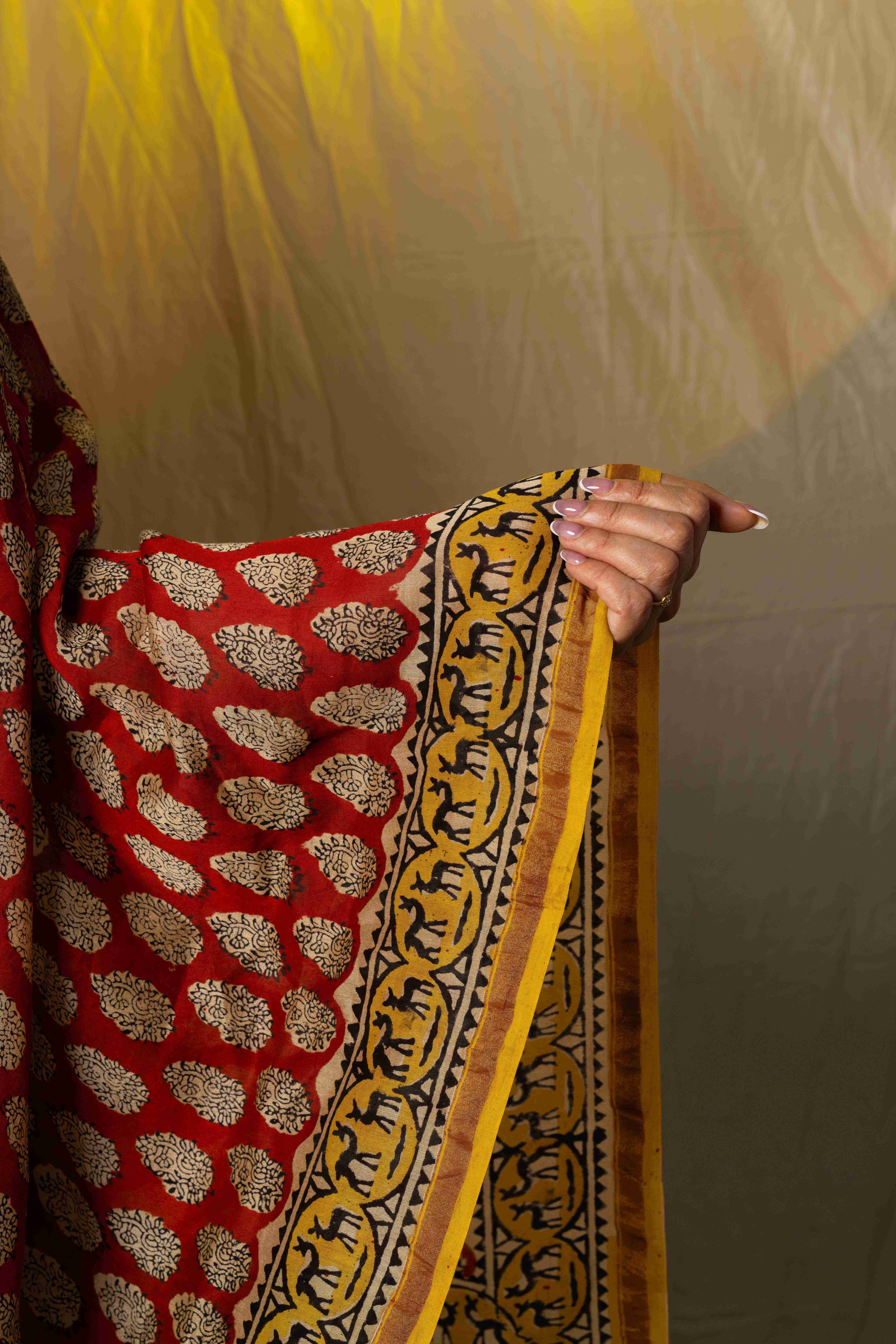 Red Chanderi Handpainted Saree