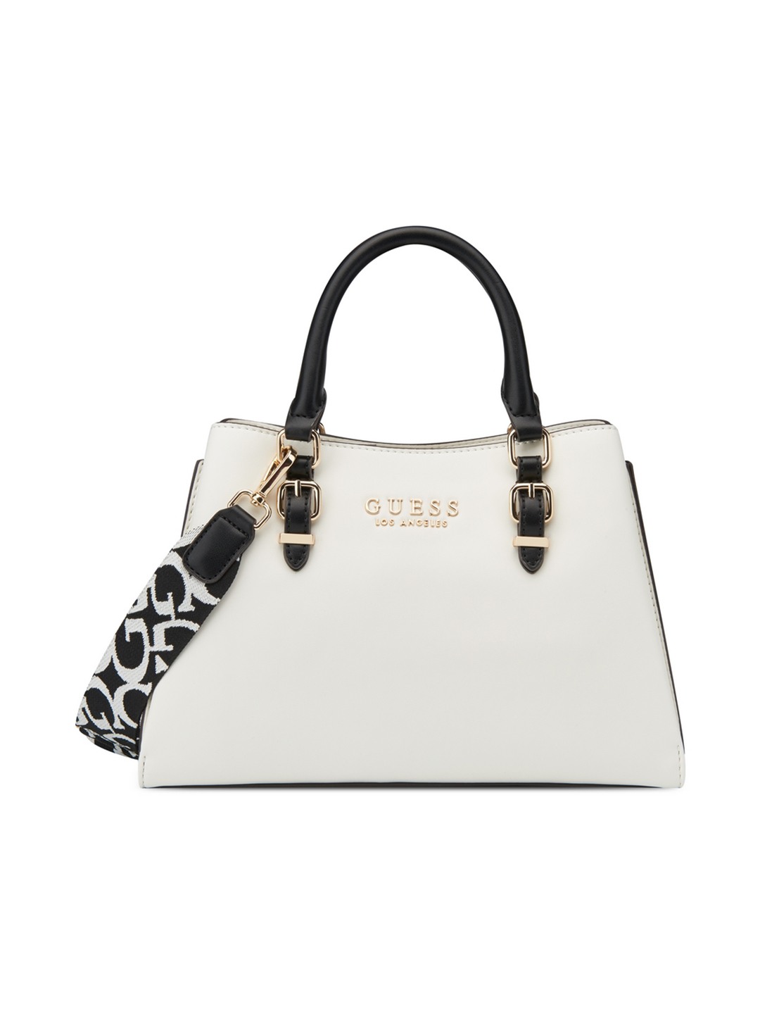 Guess Women White Solid Adjustable Detachable Strap Satchel Bag