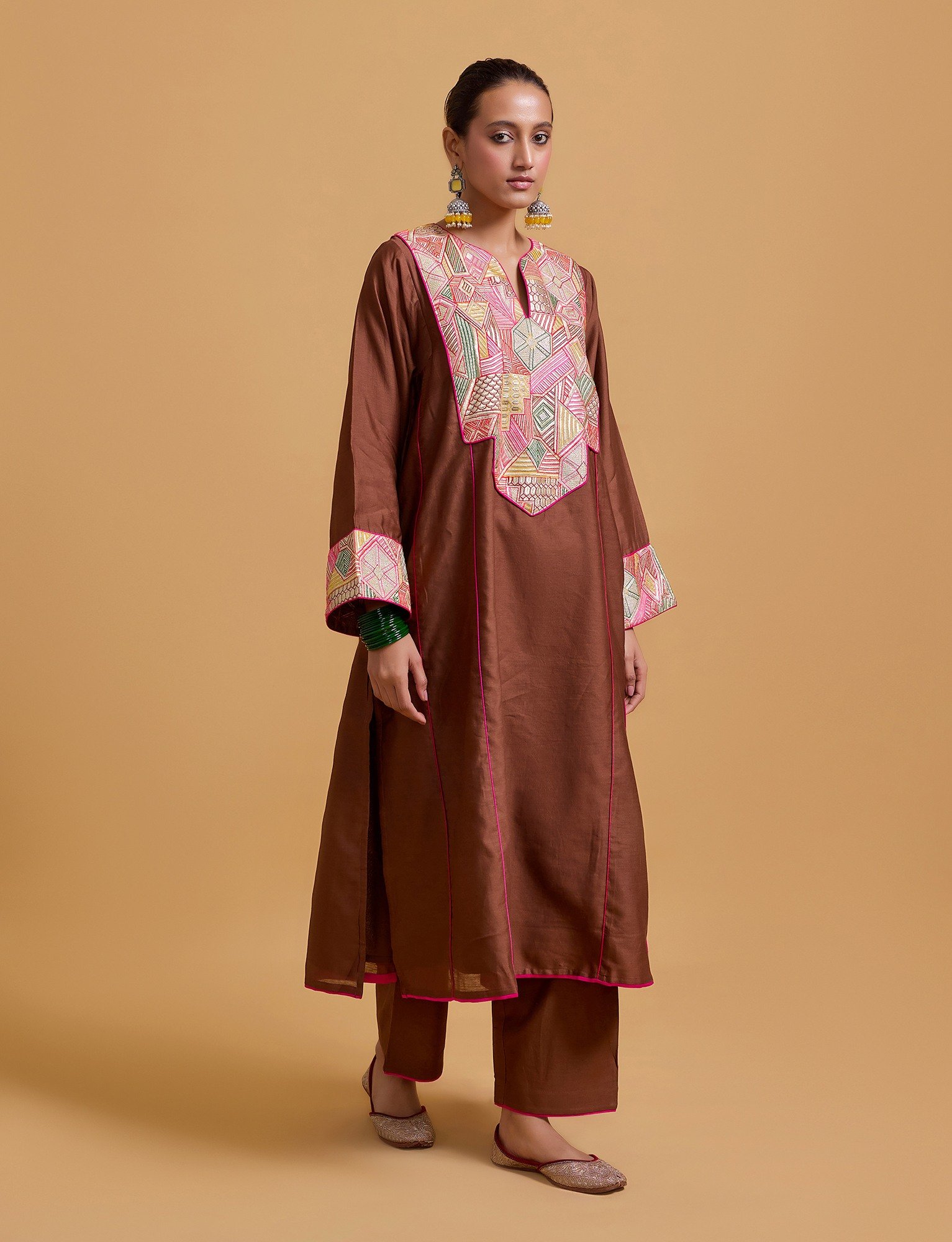 Mithai Brown Step Yoke Kurta Set