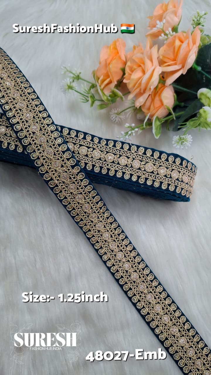 Rama Peacock Floral Velvet Dori Sequin Lace – 48027-Emb