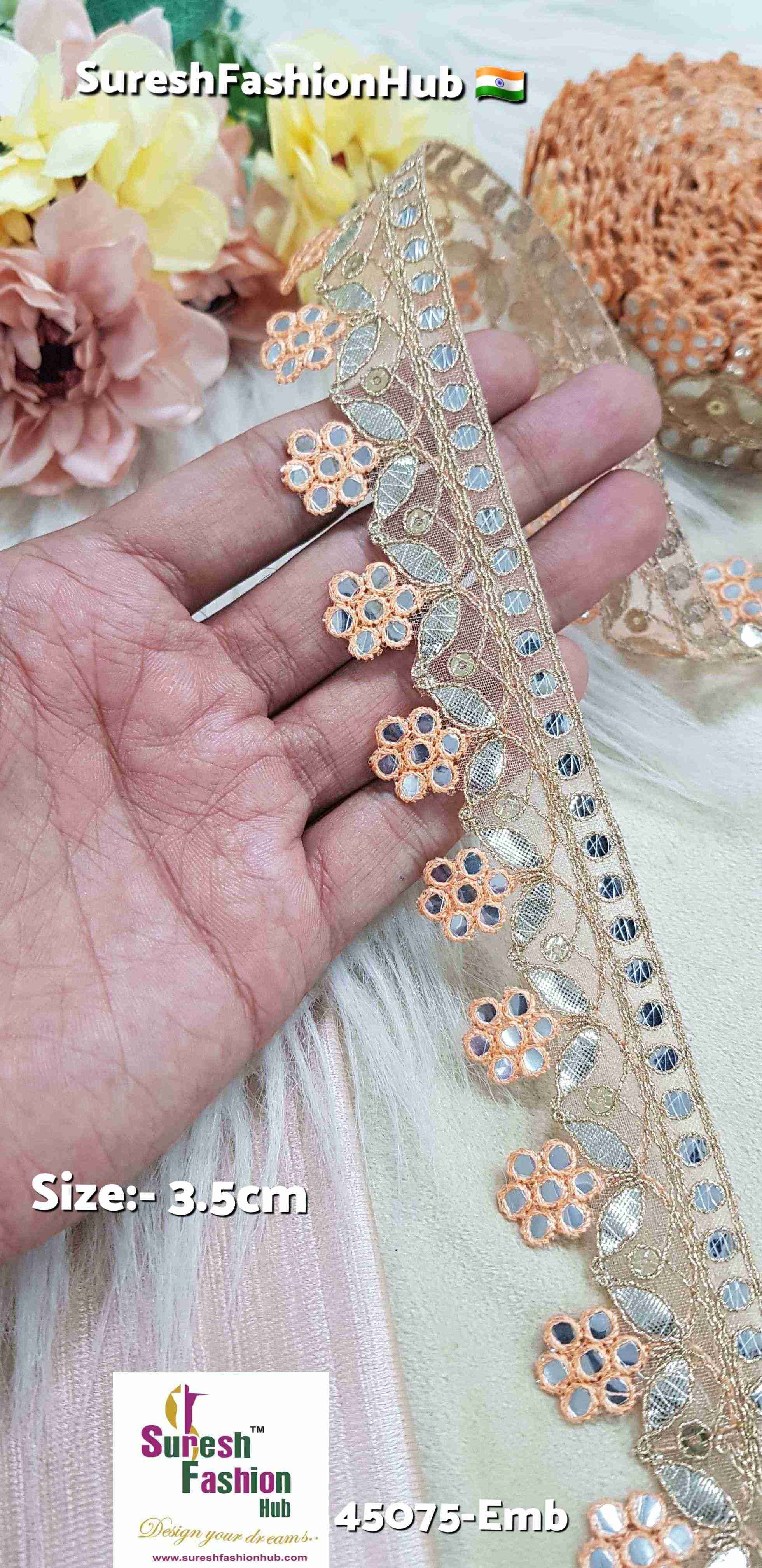 Peach Mirror Grace Single-Cut Gota Lace