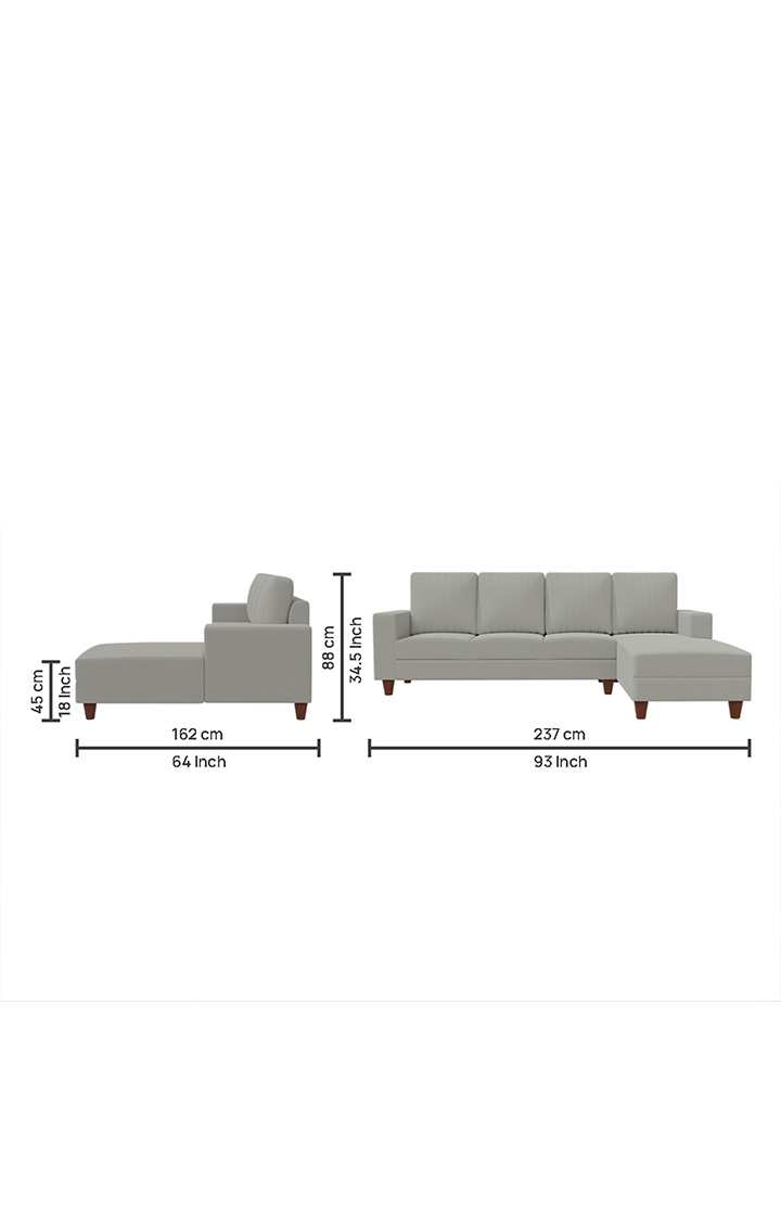 neudot Roman LHS Sectional Sofa for Living Room |6 Person Sofa|Premium Fabric with Cushioned Armrest | Solid Wood Frame|6 Seater in Light Grey Color