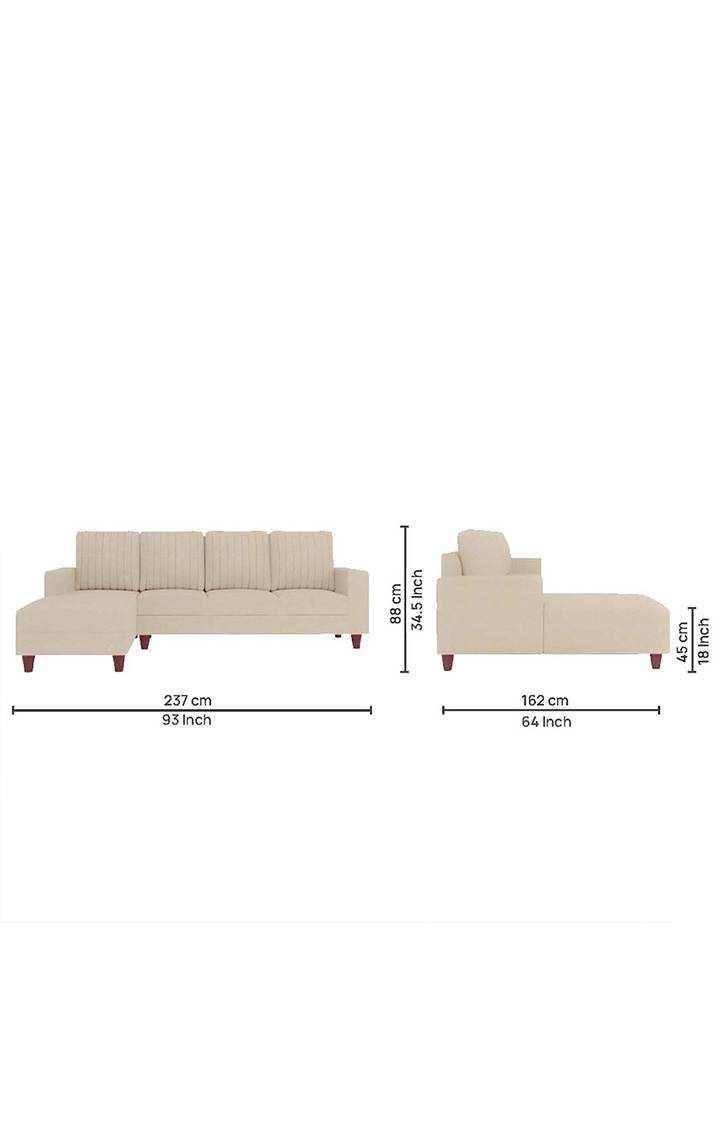 neudot Roman RHS Sectional Sofa for Living Room |6 Person Sofa|Premium Fabric with Cushioned Armrest | Solid Wood Frame|6 Seater in Neo Beige Color