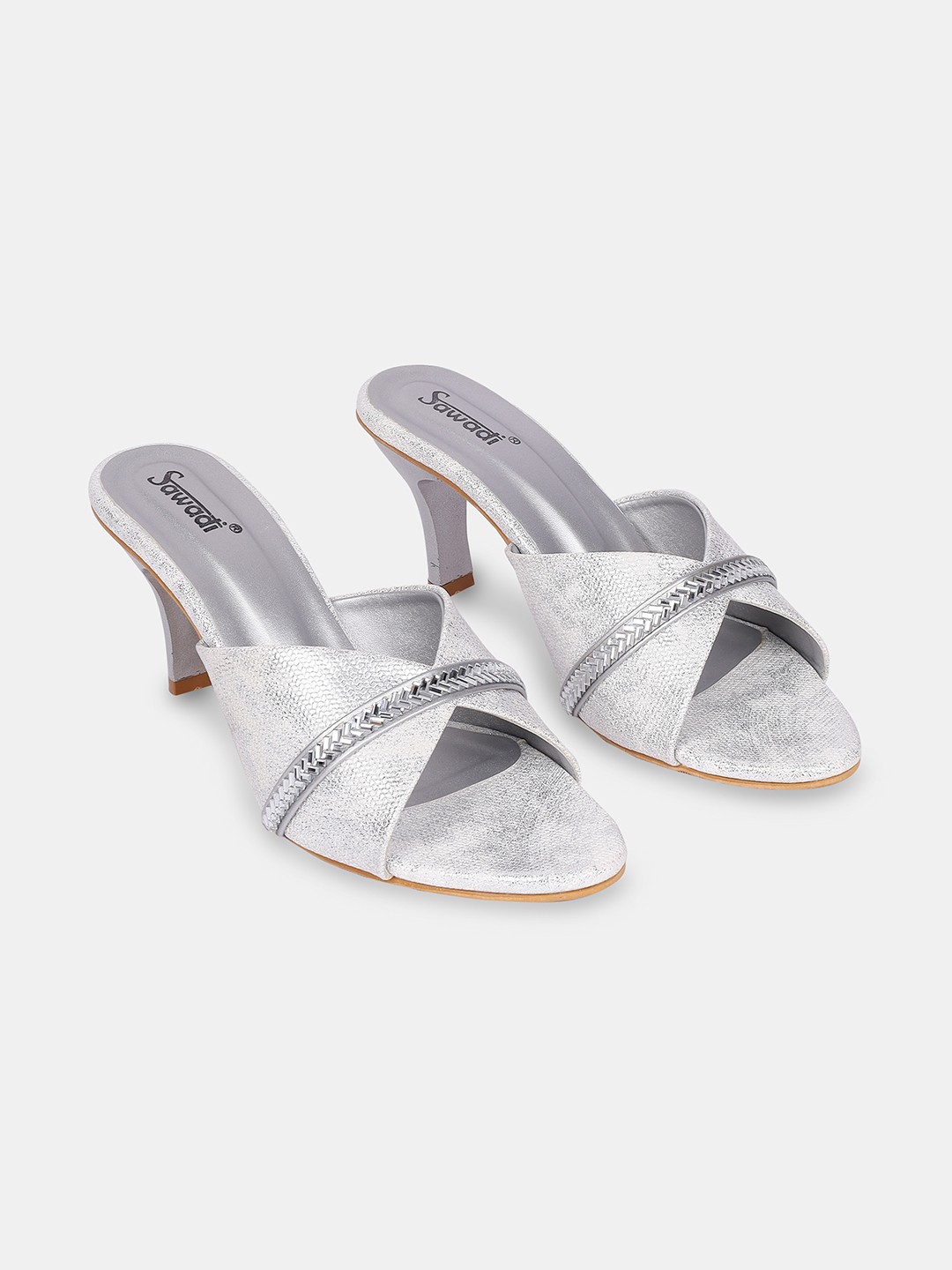 Shimmering Sawadi Silver Kitten Heel Sandals - Shop Elegant Low Heels for Women at Sawadimart