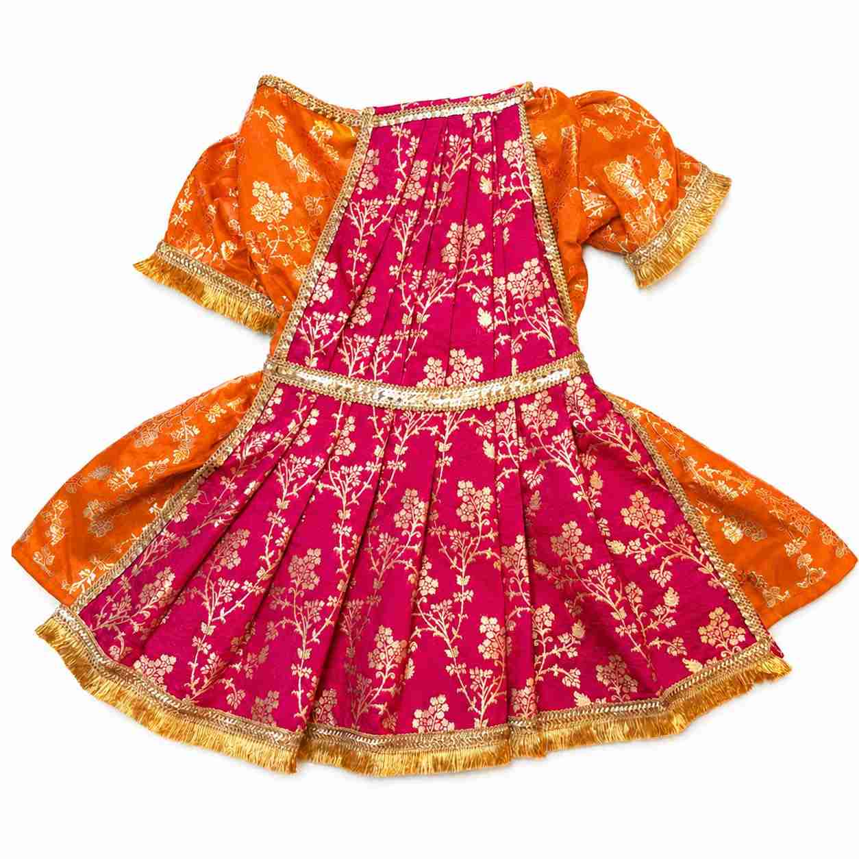 PawsIndia Traditional Heavy Brocade Zari Saree for Cats - Orange & Pink