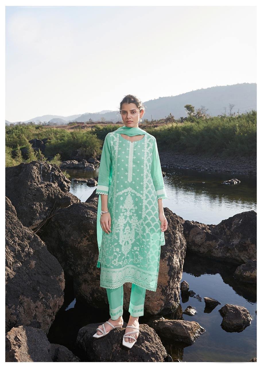 Albion Women Ethinic Four Buttons Aqua Kurti Set
