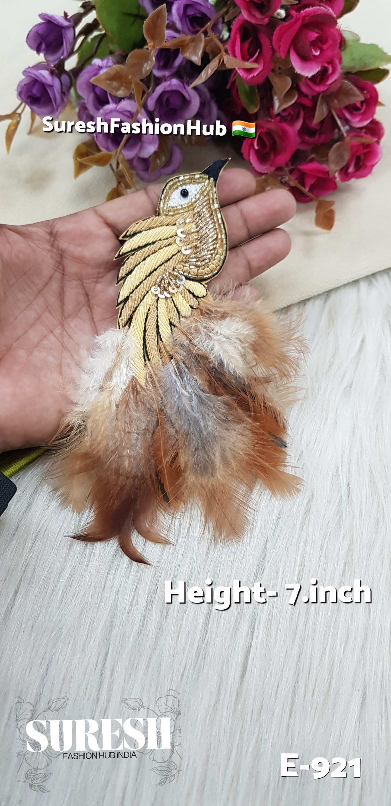 E-921 Beige Right  Side Bird Feather Patch