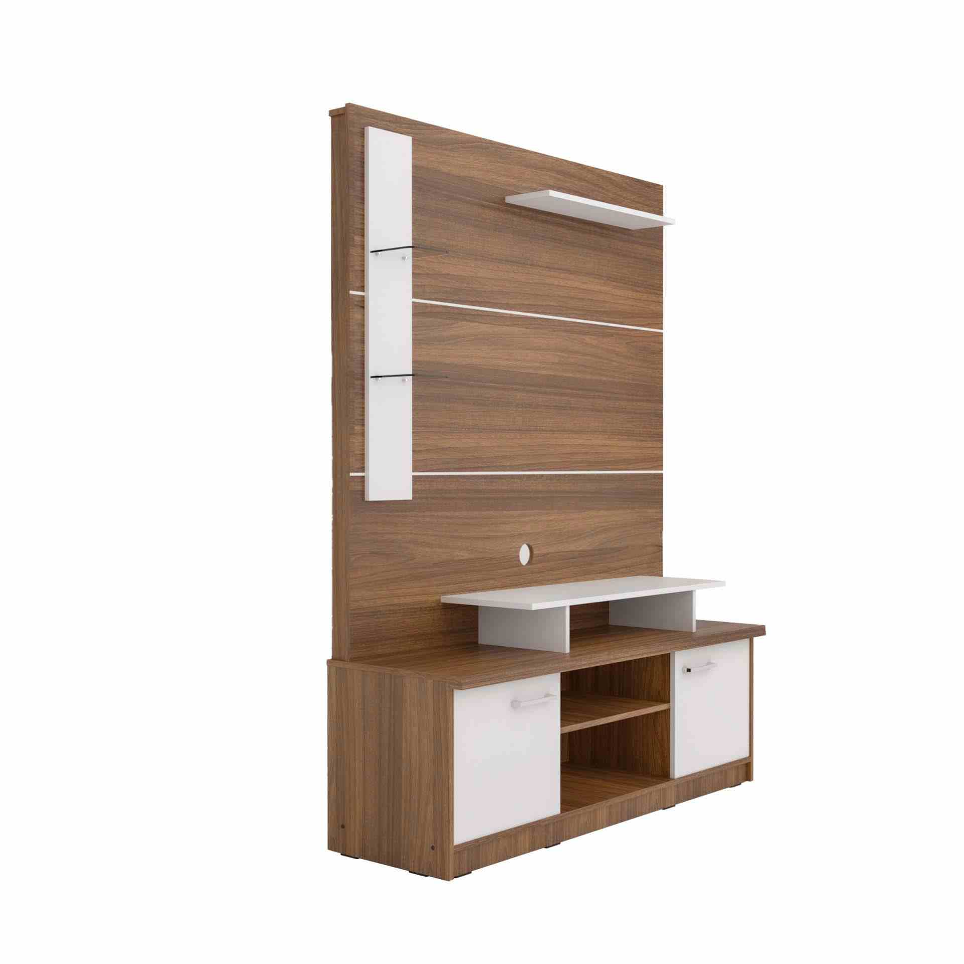 NEUDOT BRIT Engineered Wood TV Entertainment Unit Teak - Brown|TV Unit for Living Room | TV Cabinet with 2 Door & Open Shelf Storage| | 1 Year Warranty|