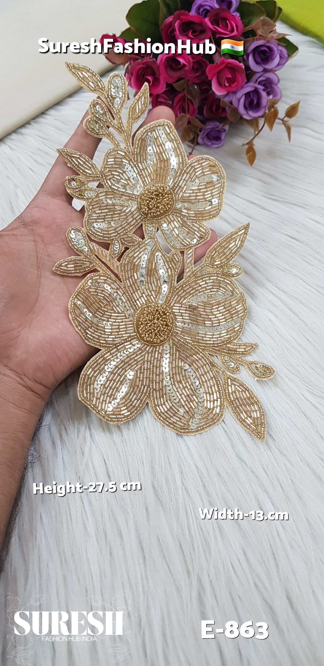 Gleaming Shine Gold Handcrafted Floral Patch