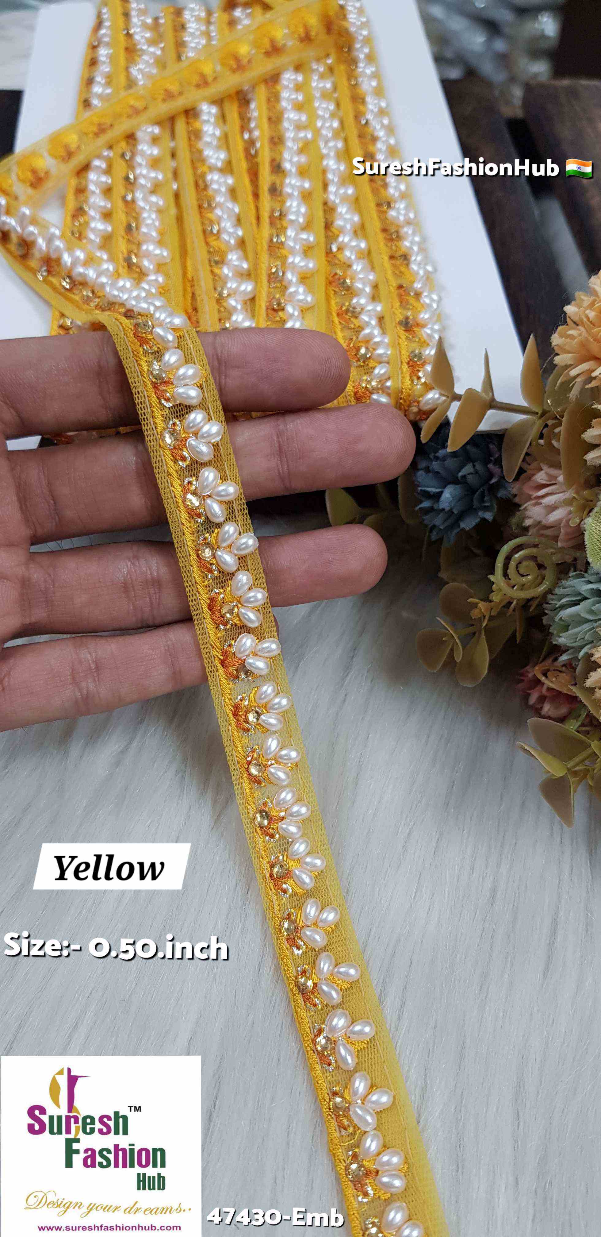LuxeGlimmer Embroidered Trim Yellow Color