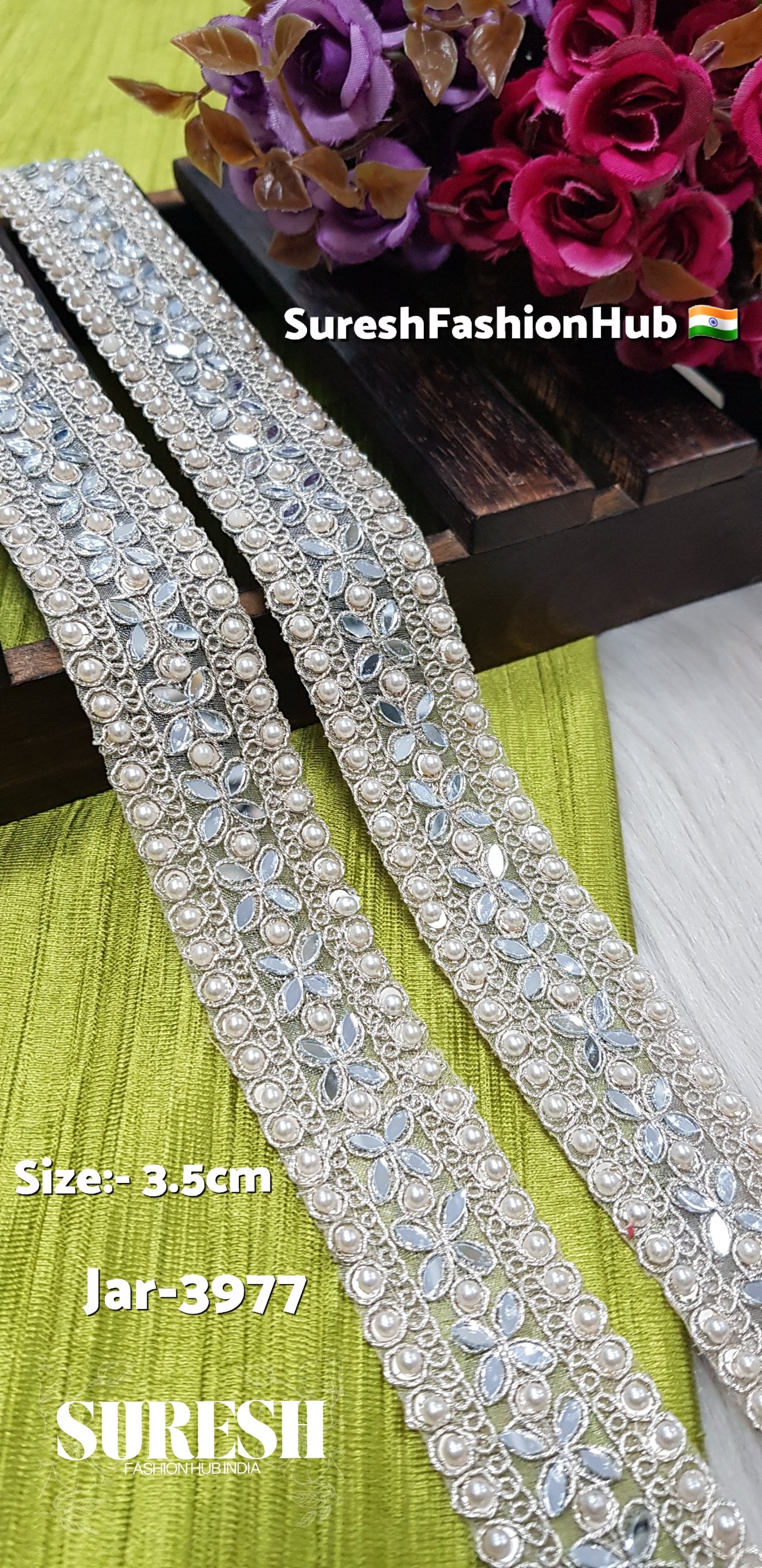 Oval Mirror Pearl Cutwork Lace – Jar-3977