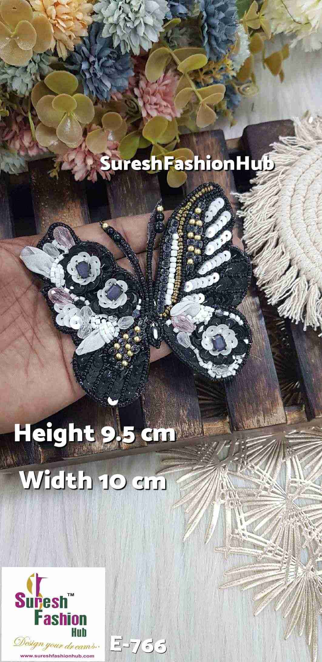 Black With Pink Beaded Butterfly Patch