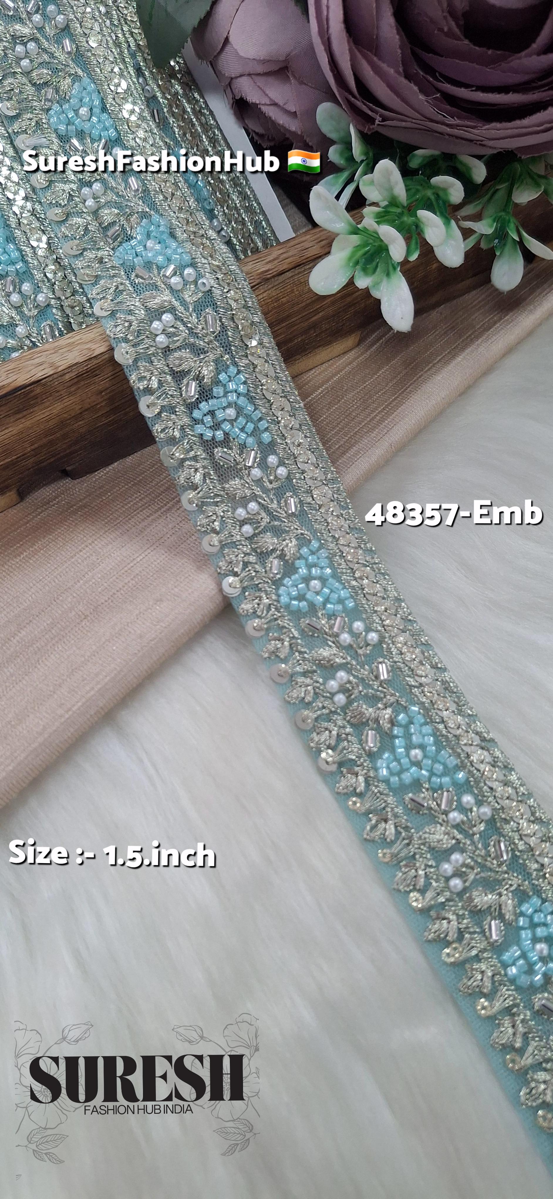 Aqua Beaded Floral Grace Net Embroidered Lace