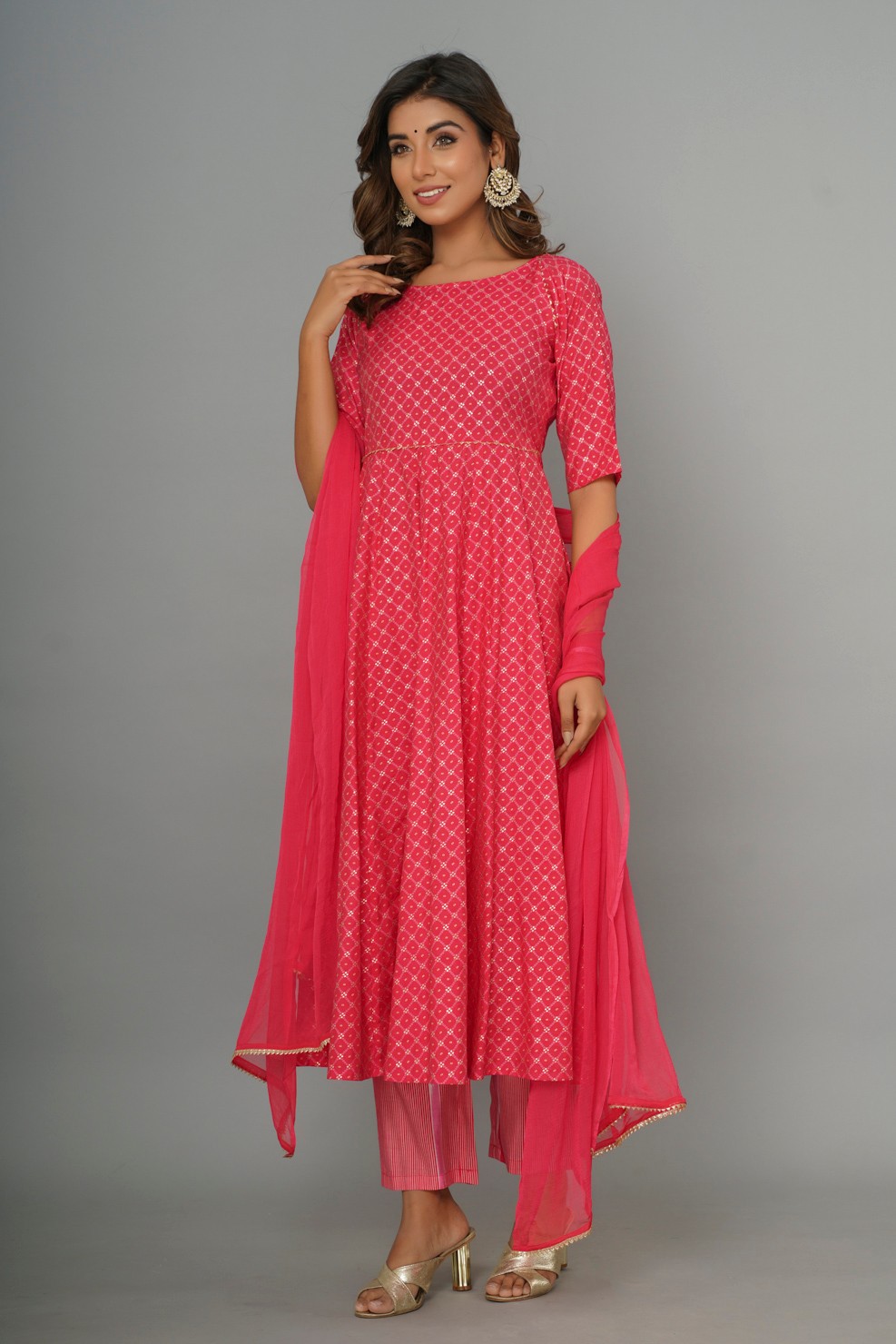 Pink Ethnic Motif Kurta Set With Dupatta