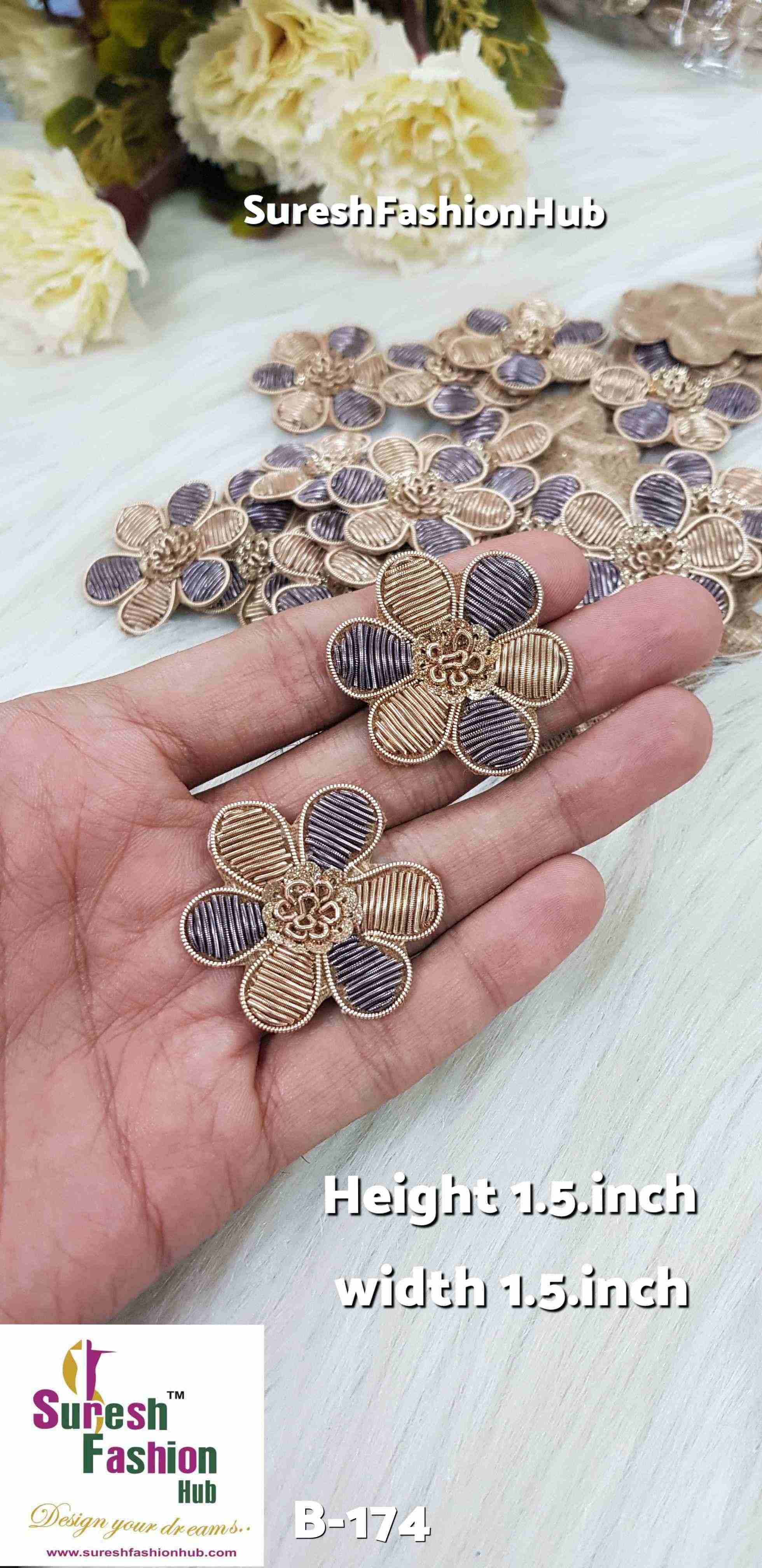 Golden Grey Blossom Handwork Patch