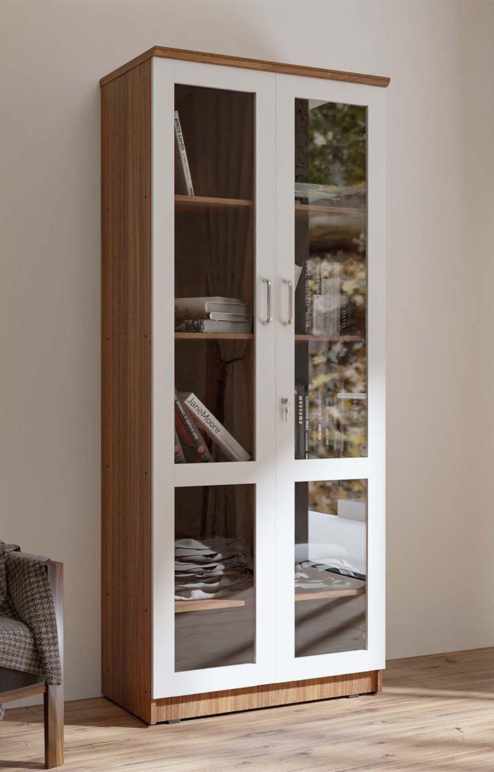 NEUDOT Buku Bookshelf Leon Teak Book Shelf and Display Unit Door Book Case Shelf with Storage for Home, Office & Study Room