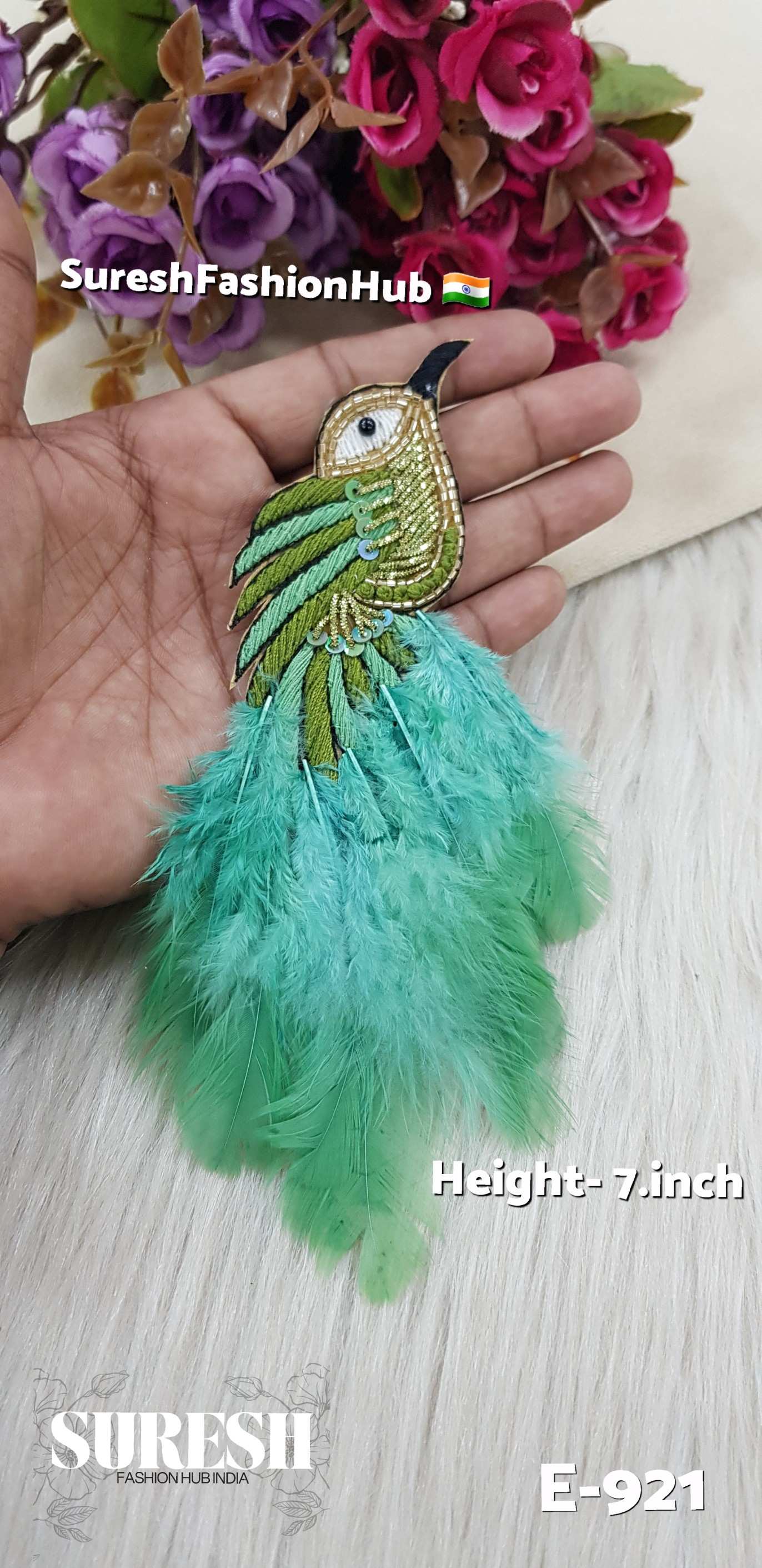 E-921 Sea Green Right Side Bird Feather Patch