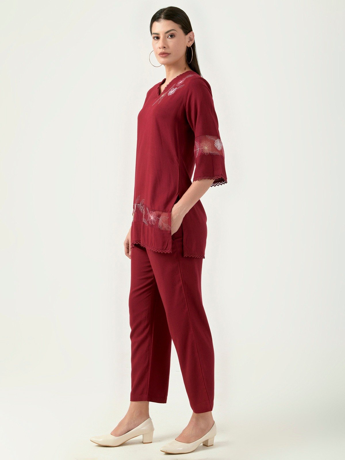 Albion Women Smart Premium Mehroon Co-ord