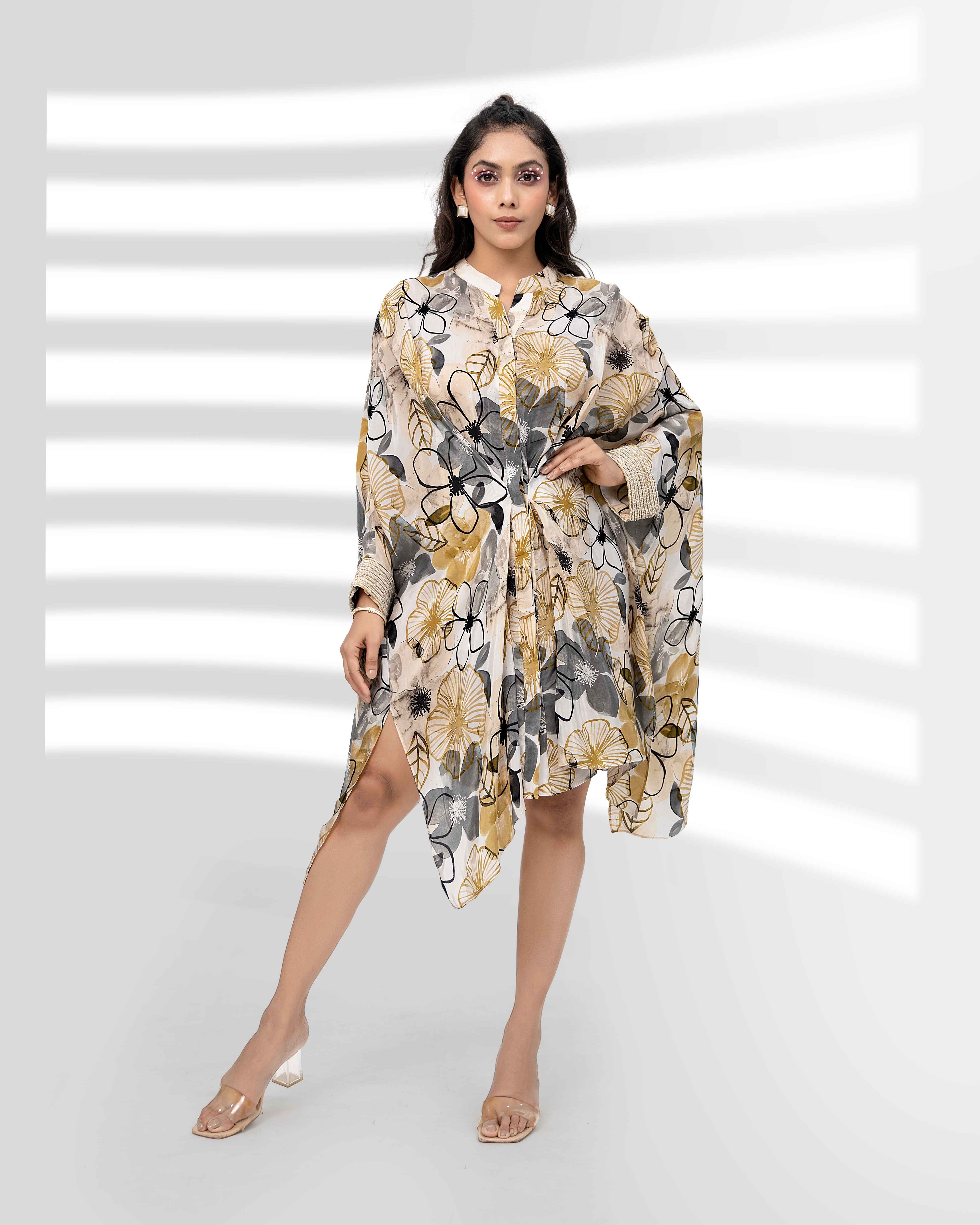 Off-White Floral Printed Shirt Dress/Tunic