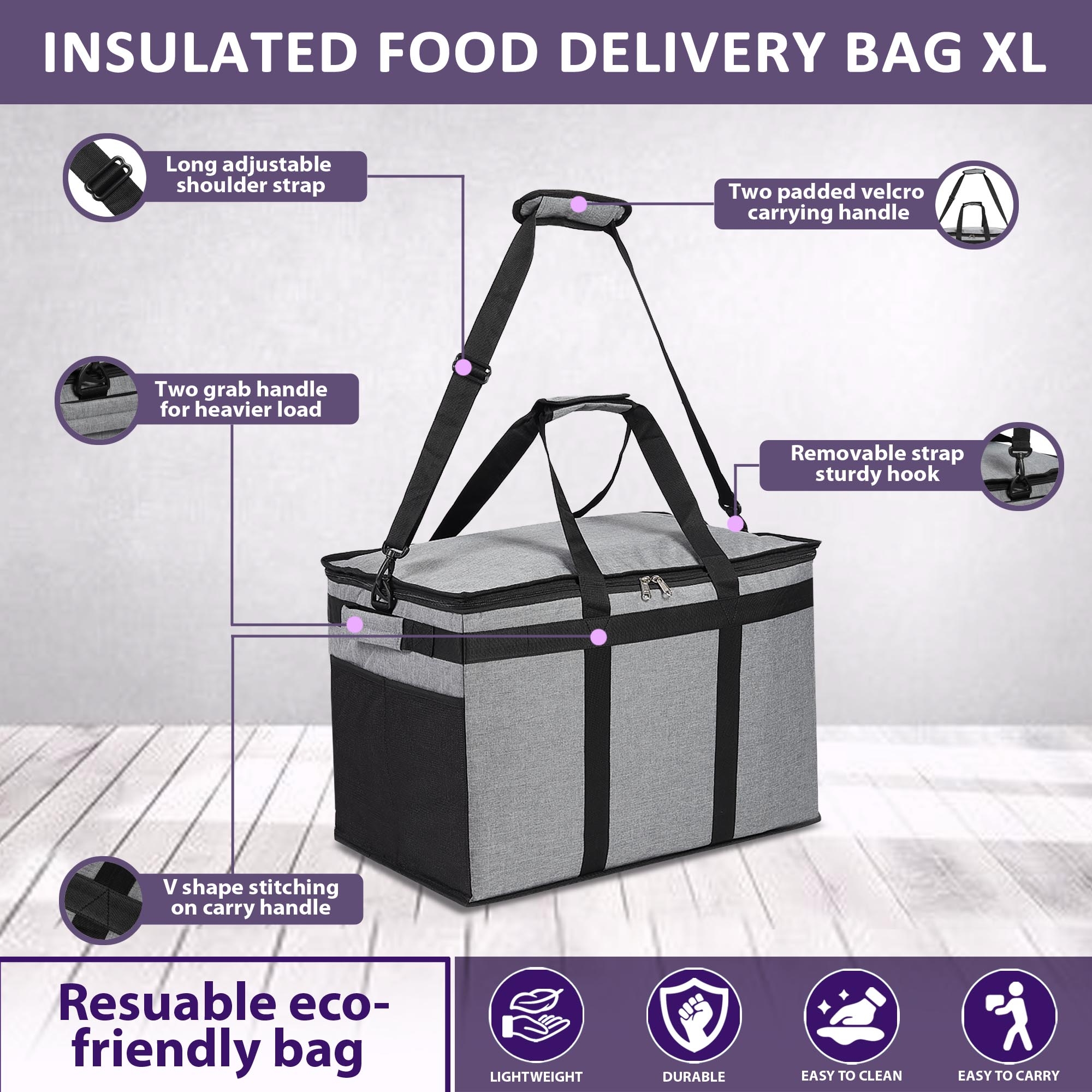 Double R Bags Thermal Insulated Food Delivery Bag Hot and Cold Food  Transport Bag