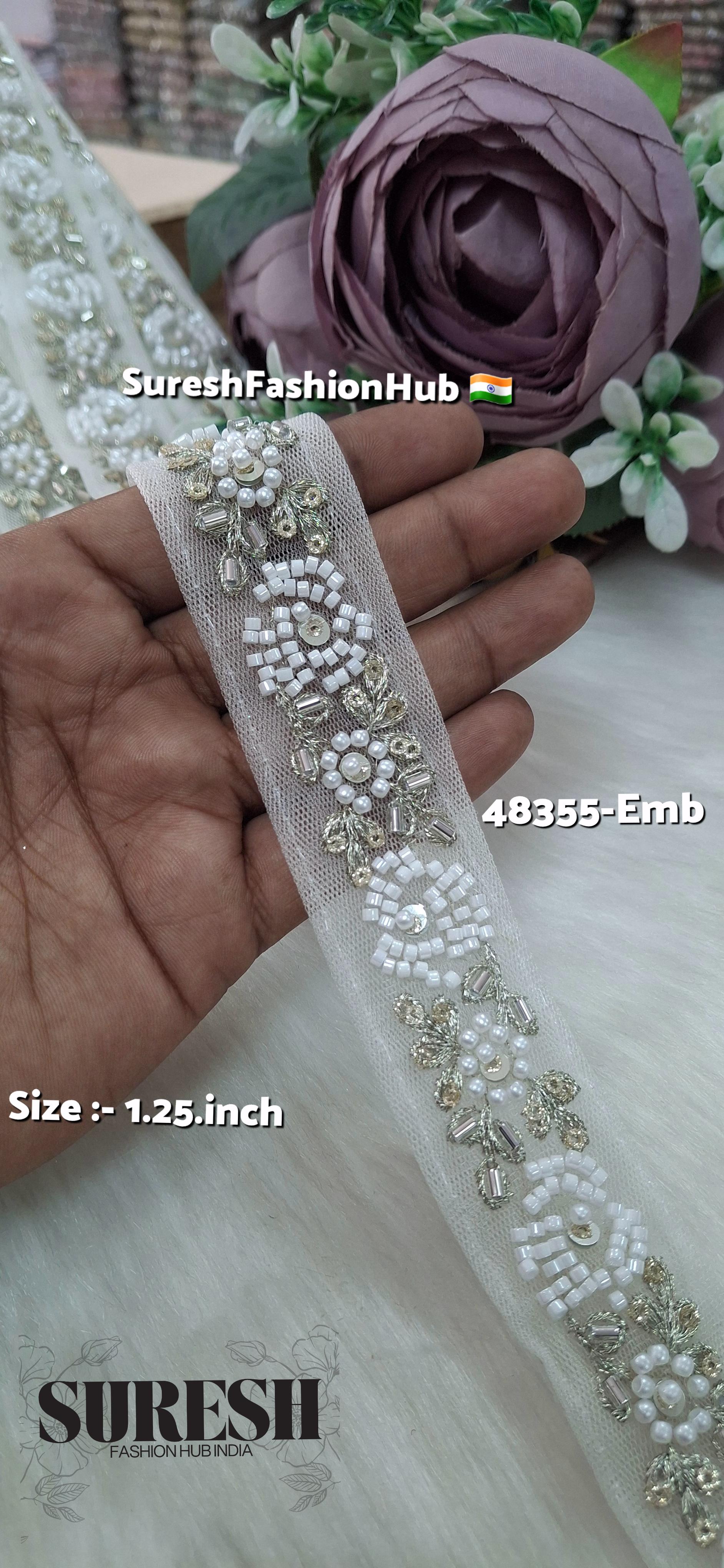 Offwhite Beaded Bloom Net Embroidered Lace