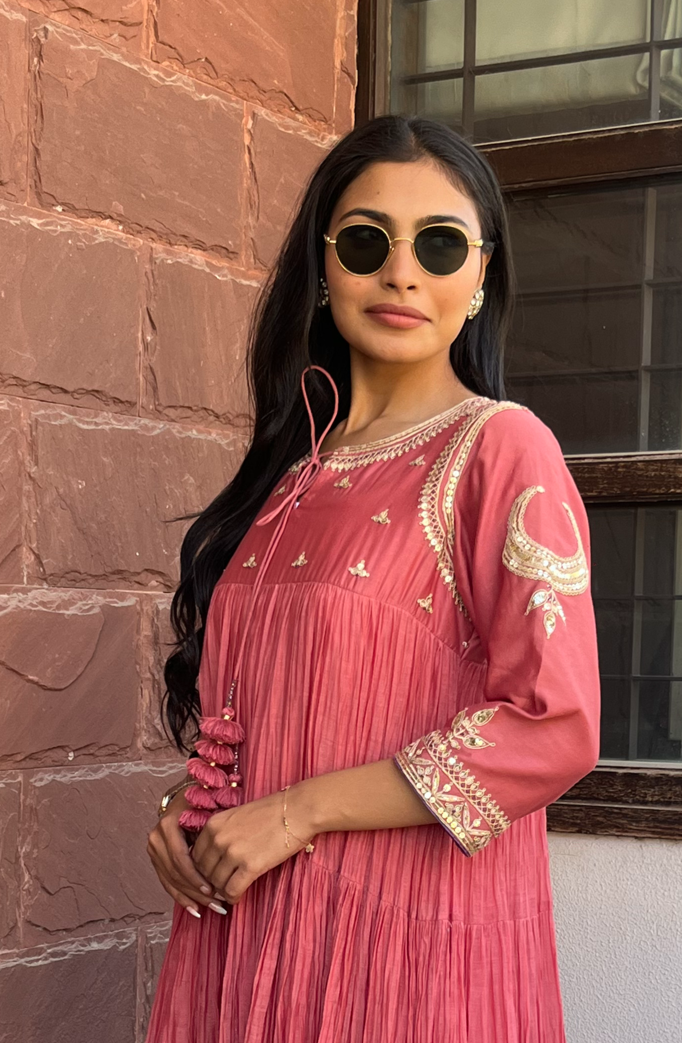 RUST TIERED HANDWORK KURTA SET