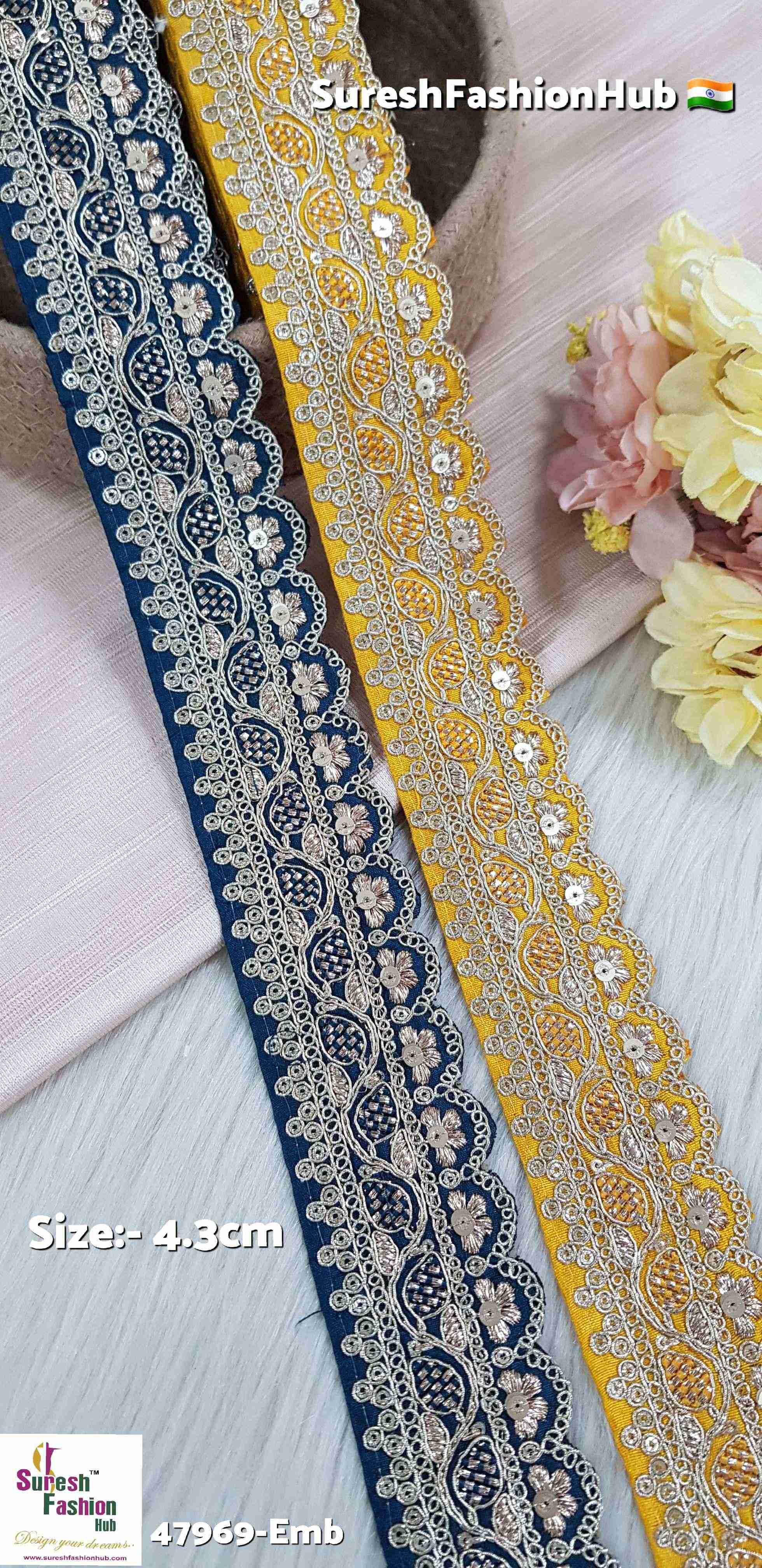 Mustard Yellow Pearl Blossom Scallop Embroidery Lace