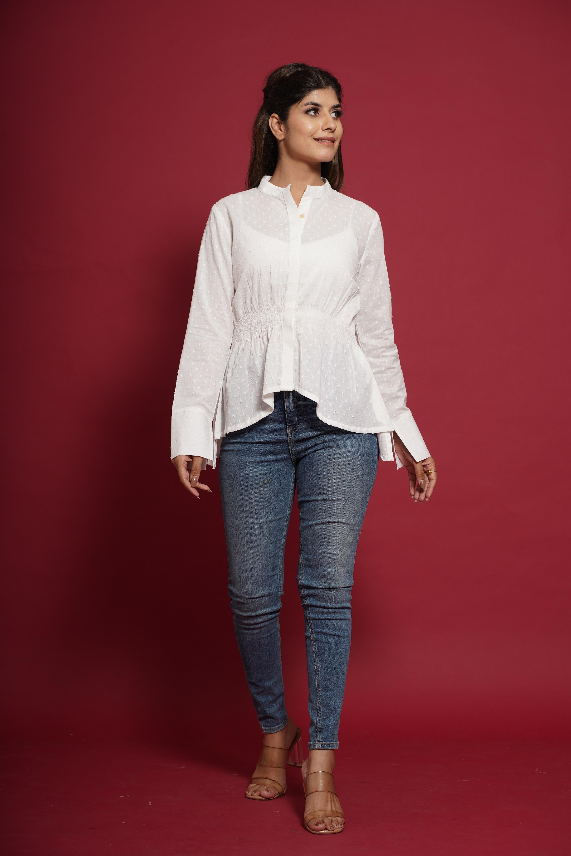WHITE COTTON DOBBY SHIRT