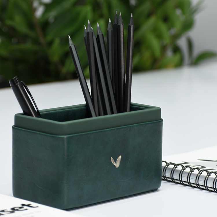 Pen/Pencil Holder | Faux Leather | Rectangular Medium | Moderno | Olive Green