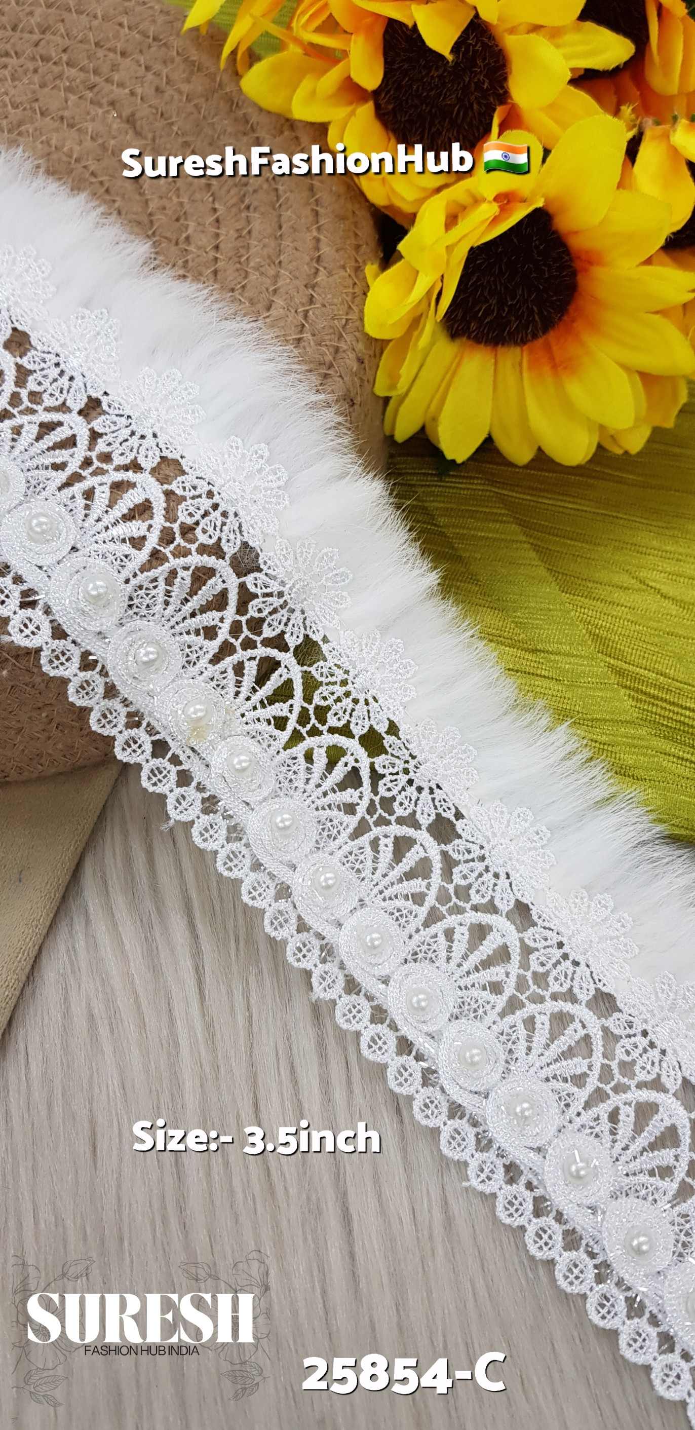 3D  White Imported Fur & Pearl Layered Lace